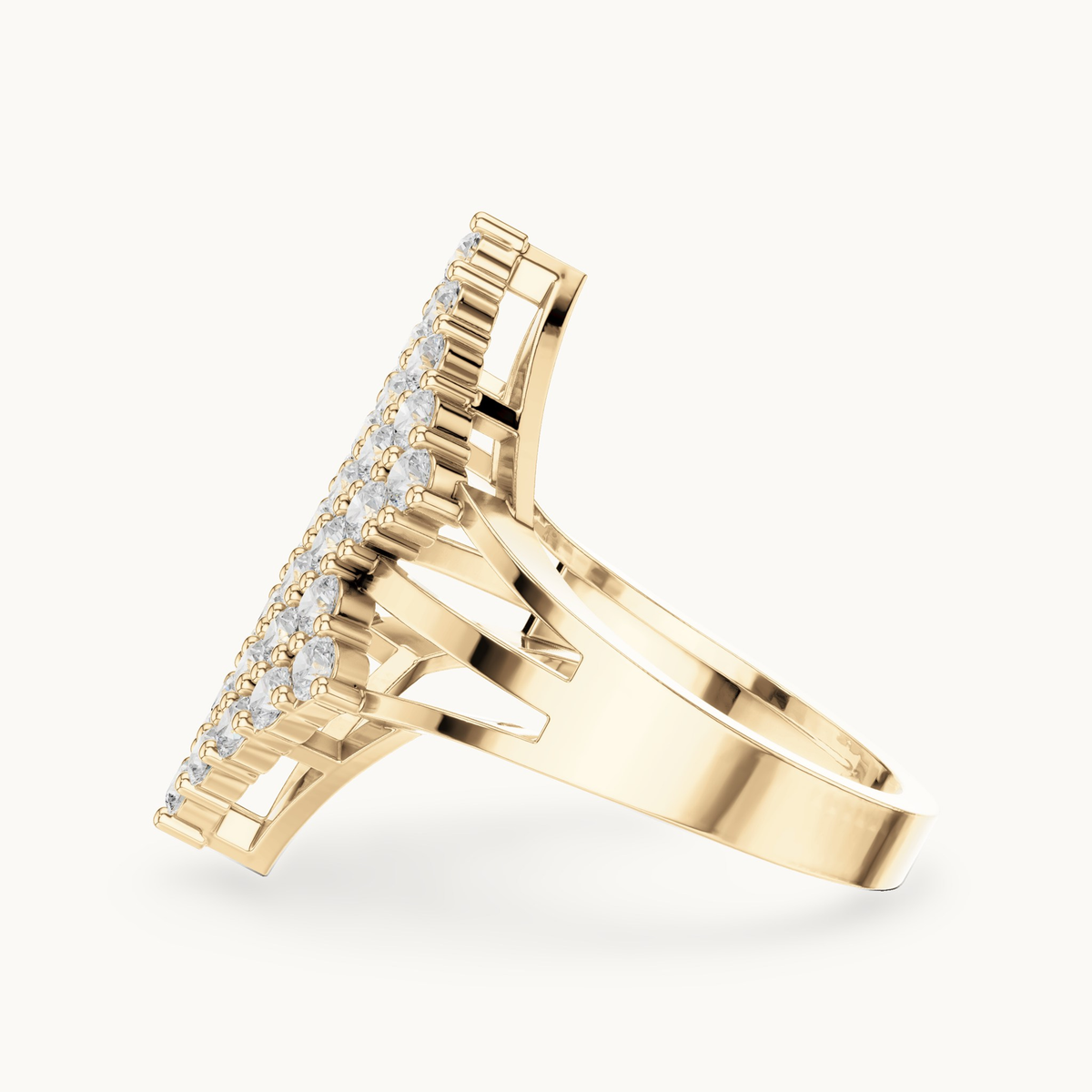 Round lab-grown diamond chevron pavé ring in 14K yellow gold, 1.64 CT TW, view 3