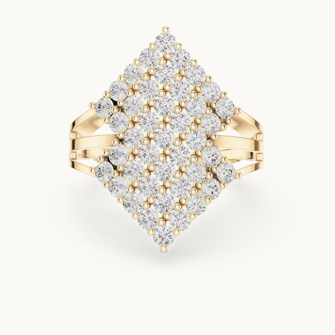 Round lab-grown diamond chevron pavé ring in 14K yellow gold, 1.64 CT TW, view 4