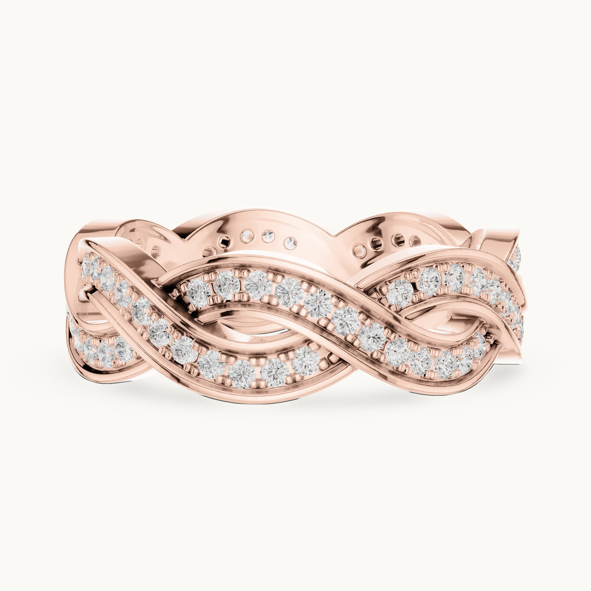 Round lab-grown diamond braided pavé full eternity band in rose gold, 0.84 CT TW, view 3