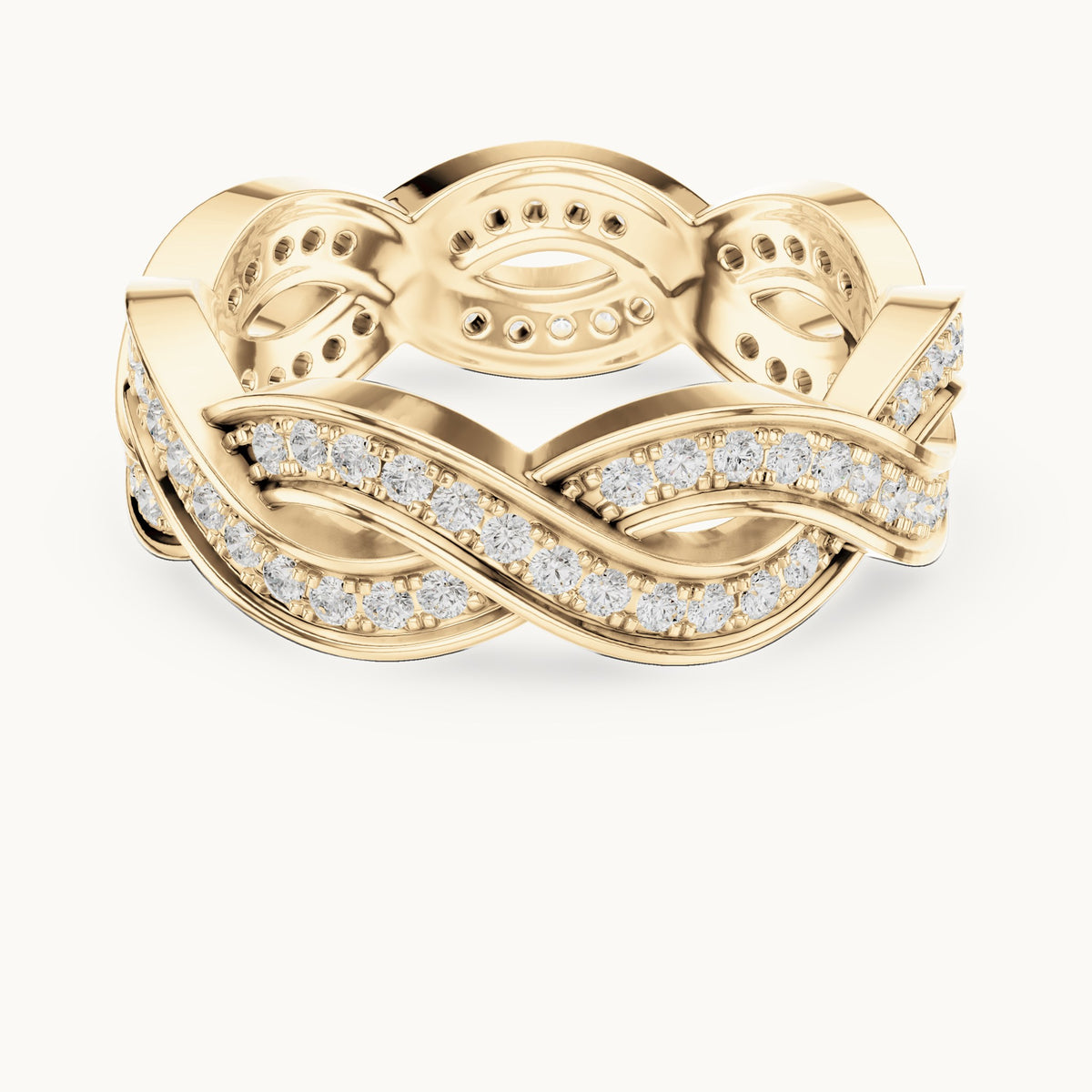 Round lab-grown diamond braided pavé full eternity band in yellow gold, 0.84 CT TW, view 4
