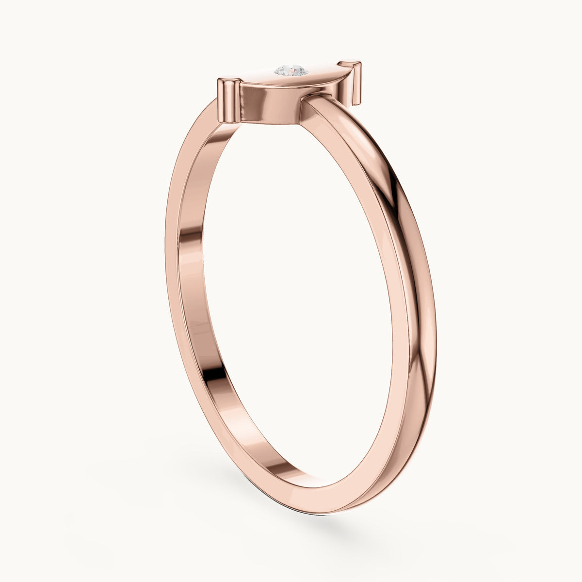 Round lab-grown diamond plate solitaire ring in rose gold, 0.01 CT TW, view 1