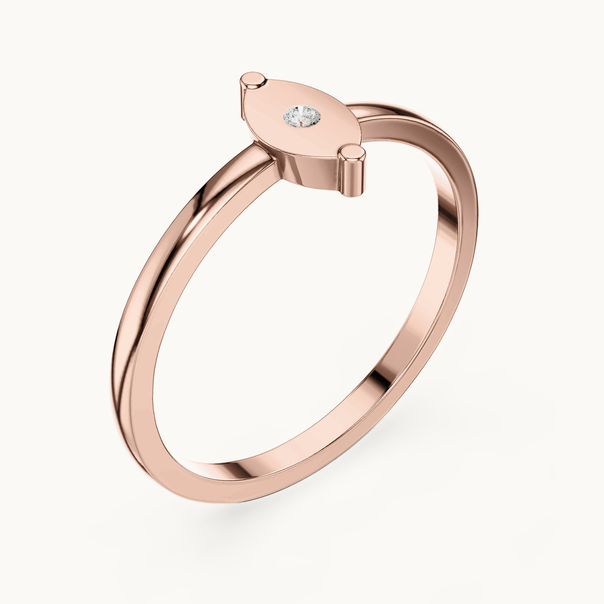 Round lab-grown diamond plate solitaire ring in rose gold, 0.01 CT TW, view 2