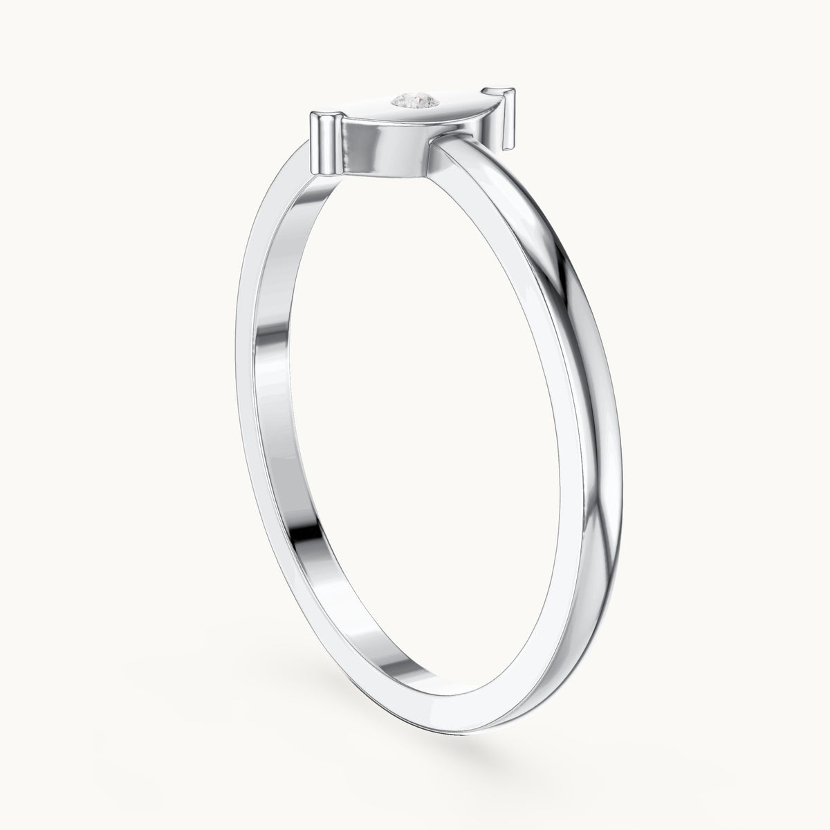 Round lab-grown diamond plate solitaire ring in white gold, 0.01 CT TW, view 1