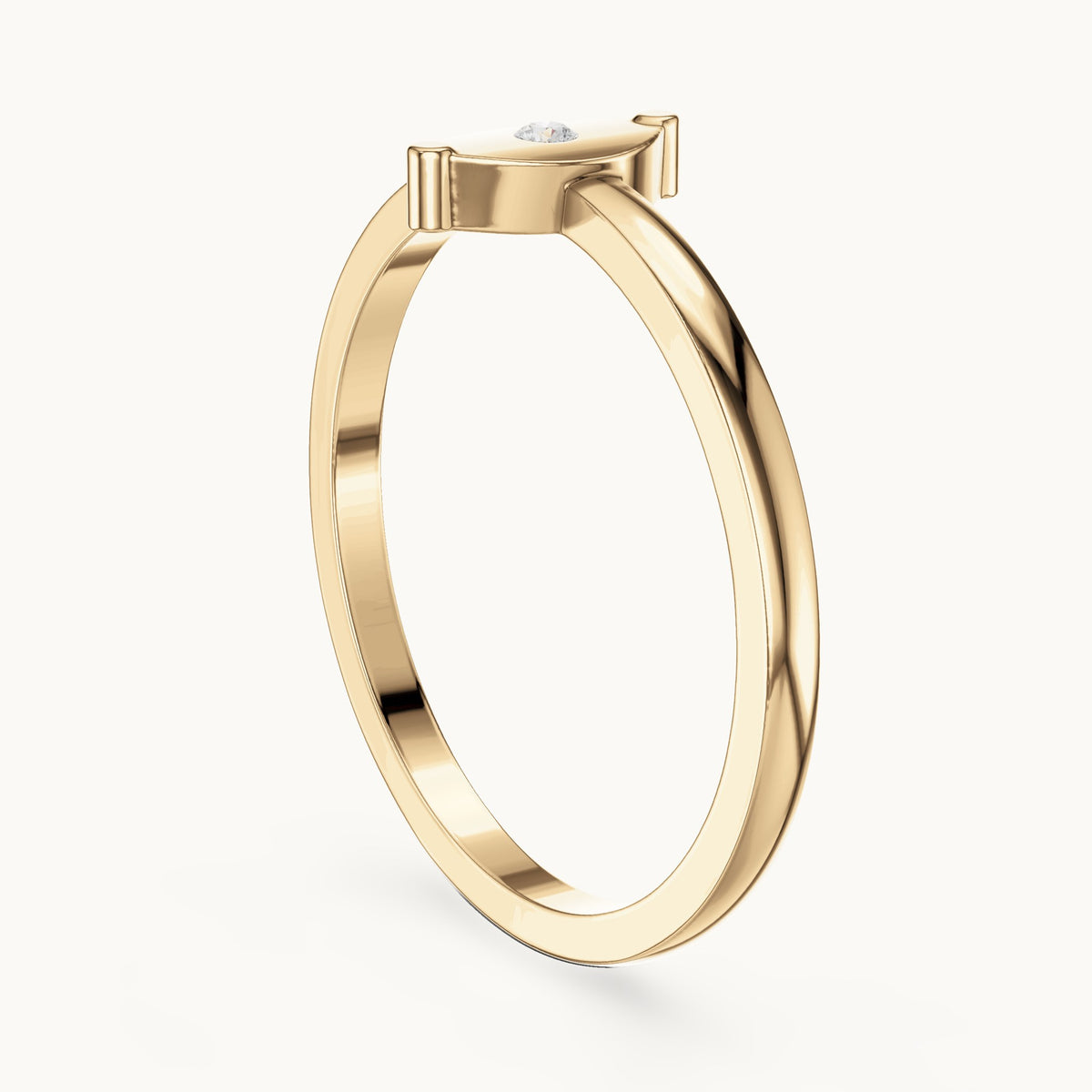 Round lab-grown diamond plate solitaire ring in yellow gold, 0.01 CT TW, view 1