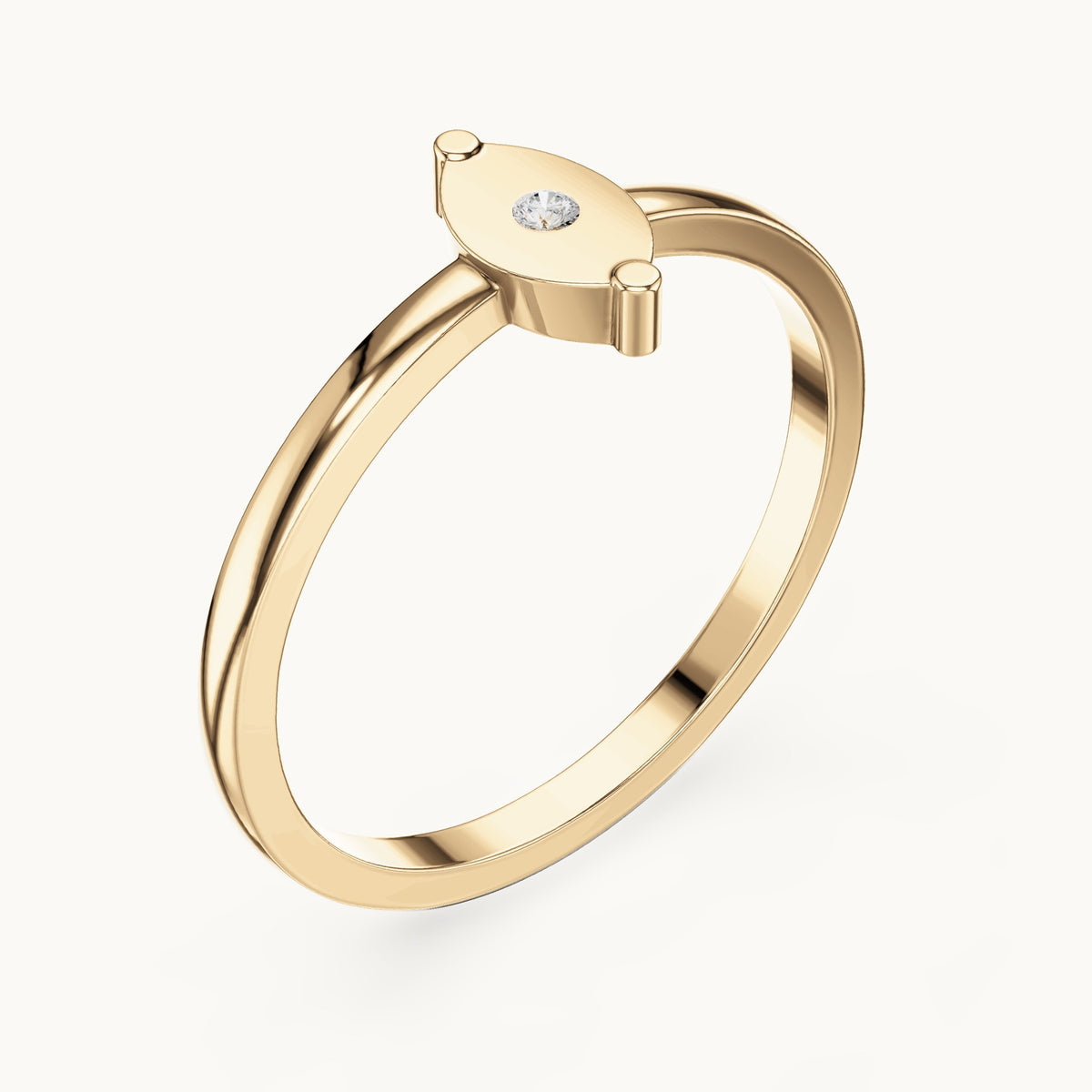 Round lab-grown diamond plate solitaire ring in yellow gold, 0.01 CT TW, view 2