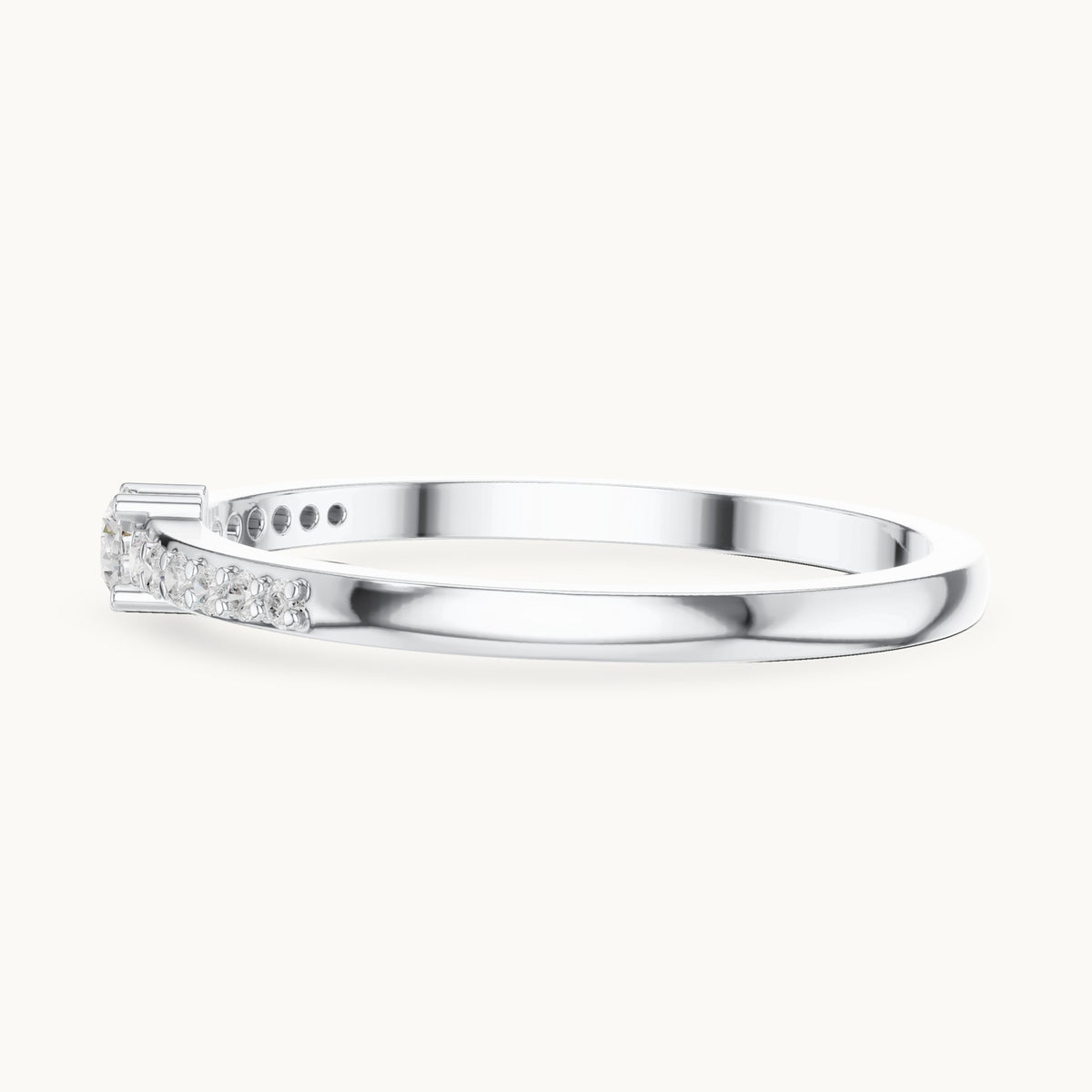 Round lab-grown diamond solitaire ring with pave band in white gold, 0.158 CT TW, view 3