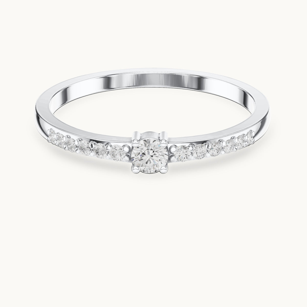 Round lab-grown diamond solitaire ring with pave band in white gold, 0.158 CT TW, view 4