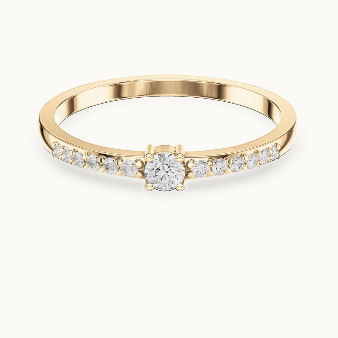 Round lab-grown diamond solitaire ring with pave band in yellow gold, 0.158 CT TW, view 4