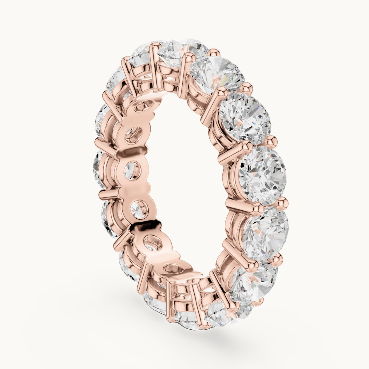 Round lab-grown diamond statement shared-prong full eternity band in rose gold, 6.45 CT TW, view 1