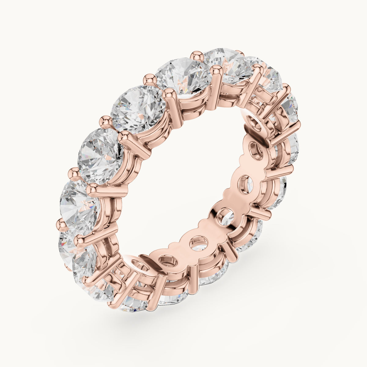 Round lab-grown diamond statement shared-prong full eternity band in rose gold, 6.45 CT TW, view 2