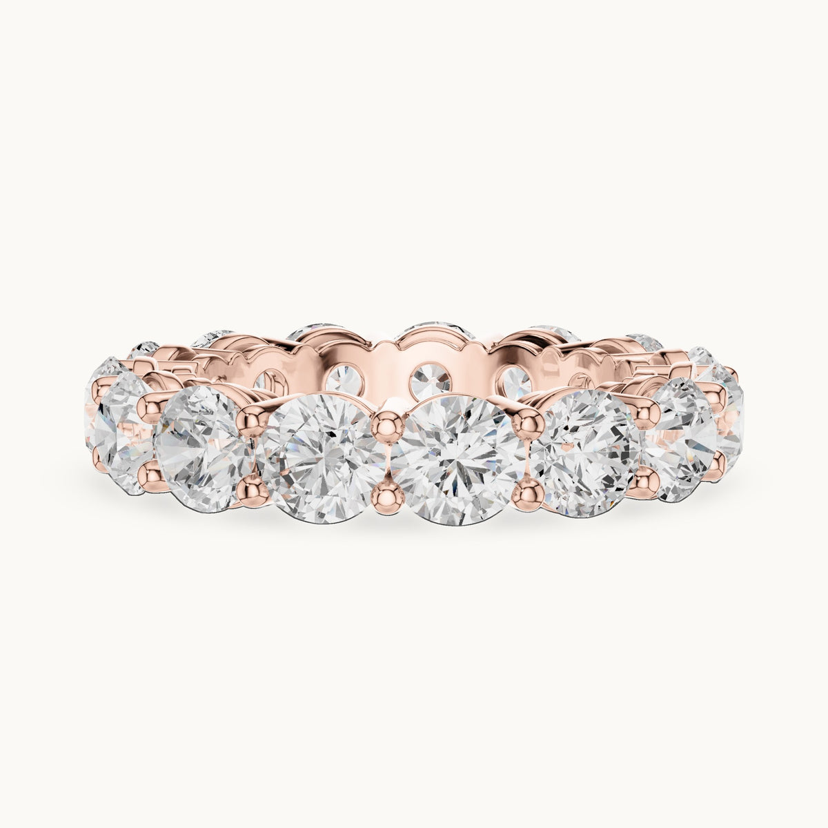 Round lab-grown diamond statement shared-prong full eternity band in rose gold, 6.45 CT TW, view 3