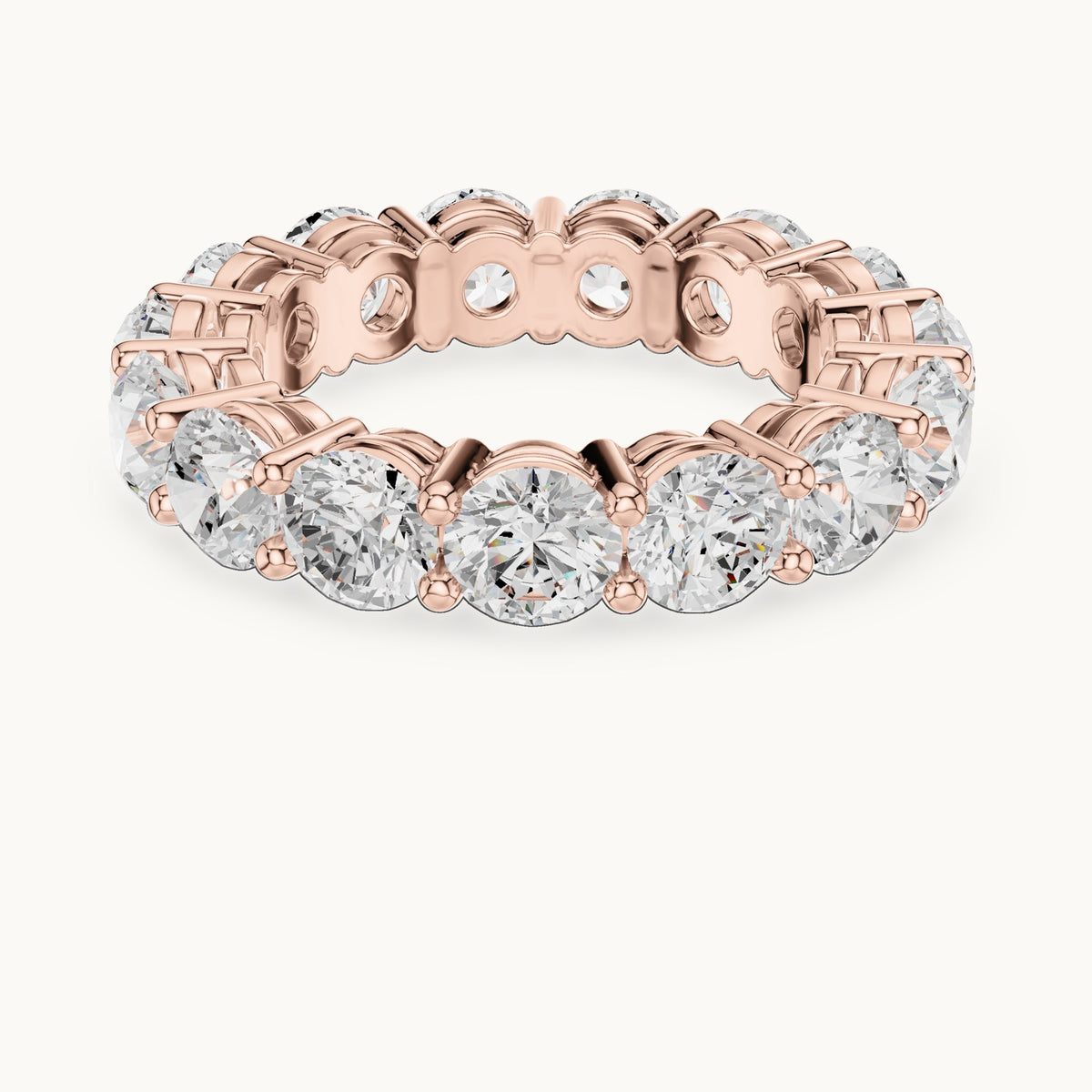 Round lab-grown diamond statement shared-prong full eternity band in rose gold, 6.45 CT TW, view 4