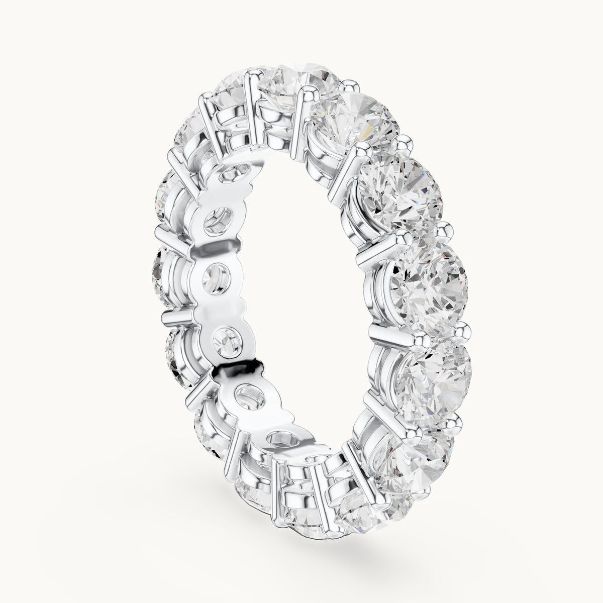 Round lab-grown diamond statement shared-prong full eternity band in white gold, 6.45 CT TW, view 1