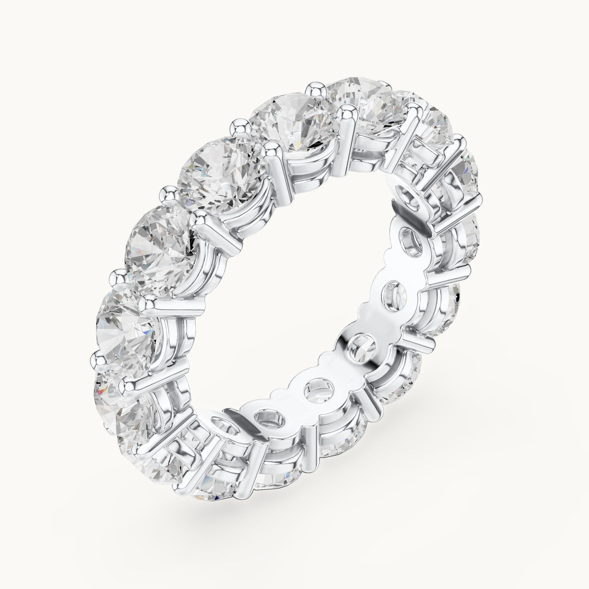 Round lab-grown diamond statement shared-prong full eternity band in white gold, 6.45 CT TW, view 2