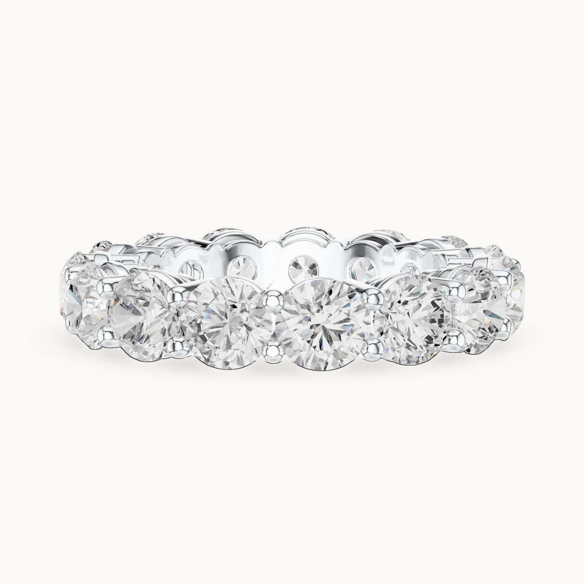 Round lab-grown diamond statement shared-prong full eternity band in white gold, 6.45 CT TW, view 3