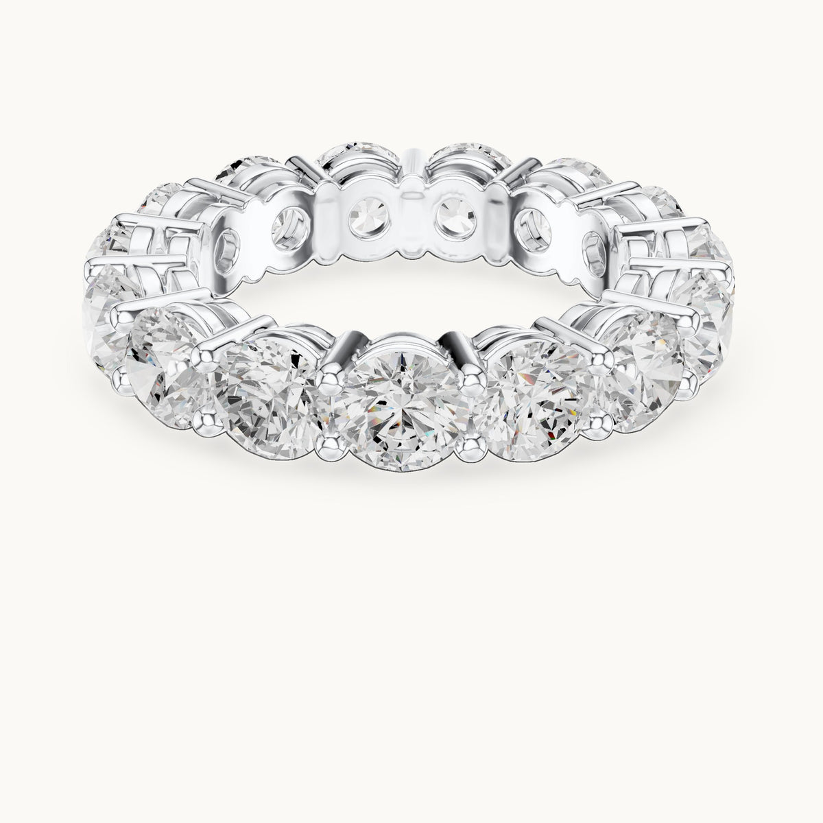 Round lab-grown diamond statement shared-prong full eternity band in white gold, 6.45 CT TW, view 4