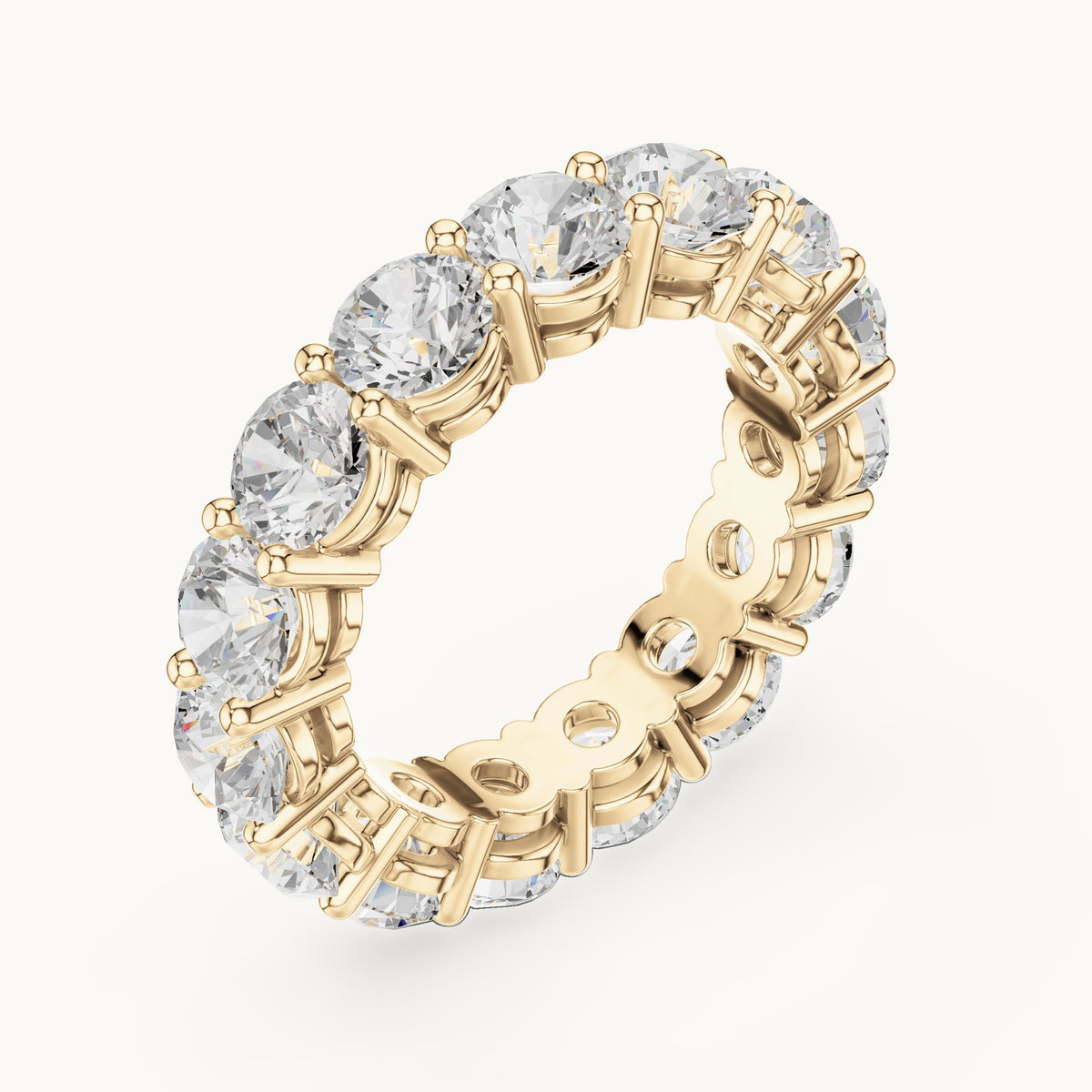 Round lab-grown diamond statement shared-prong full eternity band in yellow gold, 6.45 CT TW, view 2