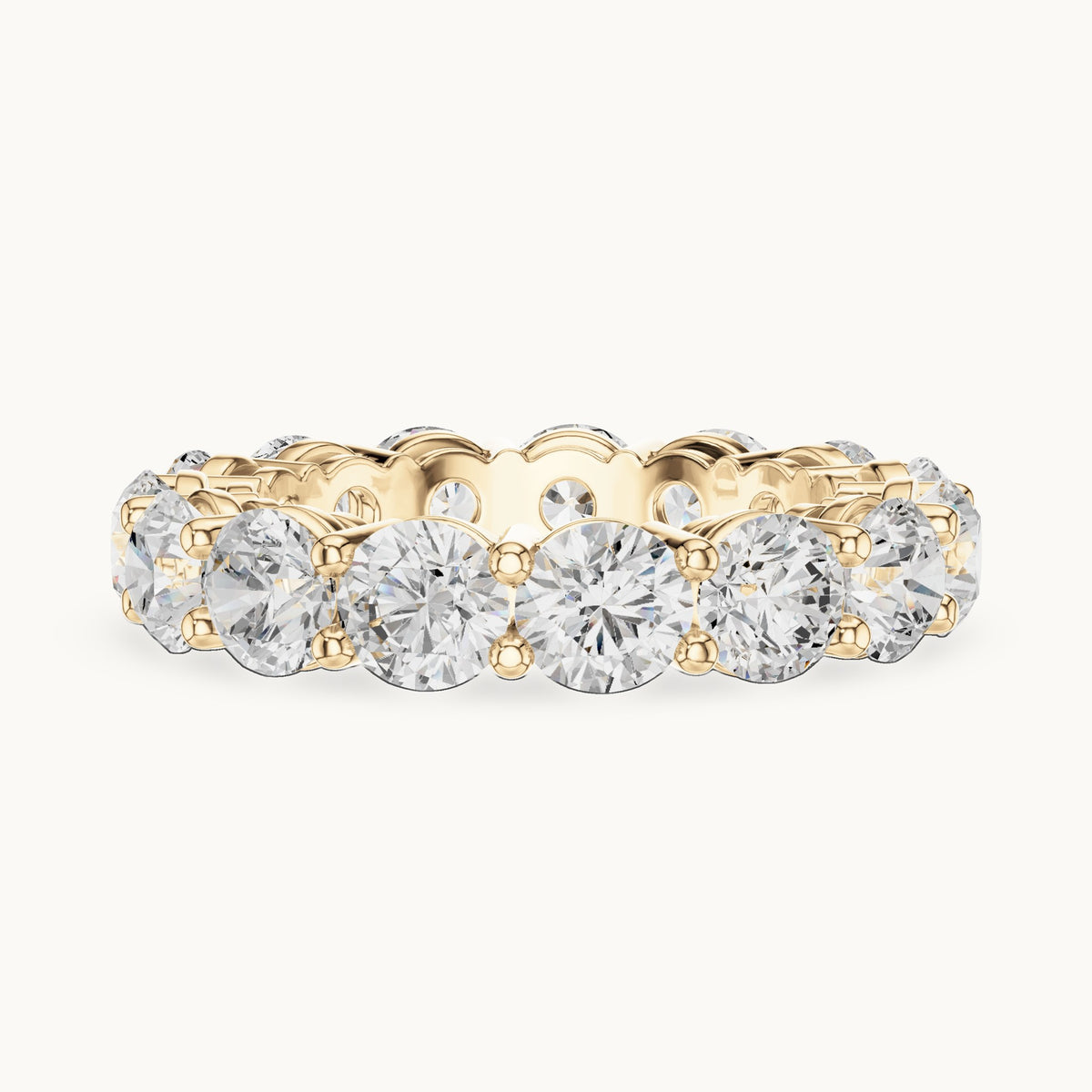 Round lab-grown diamond statement shared-prong full eternity band in yellow gold, 6.45 CT TW, view 3