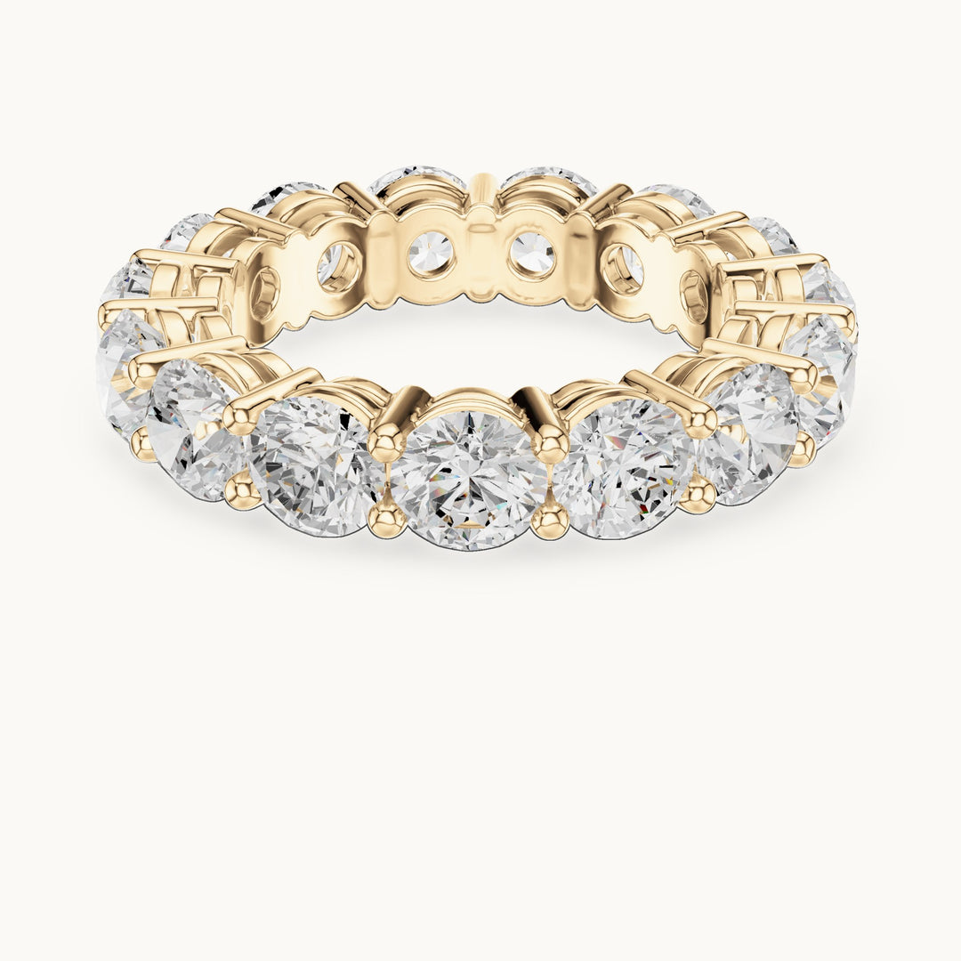 Round lab-grown diamond statement shared-prong full eternity band in yellow gold, 6.45 CT TW, view 4