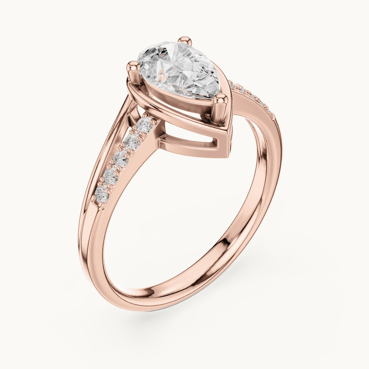 Pear lab-grown diamond bypass engagement ring in 14K rose gold, 0.90 CT TW, view 2