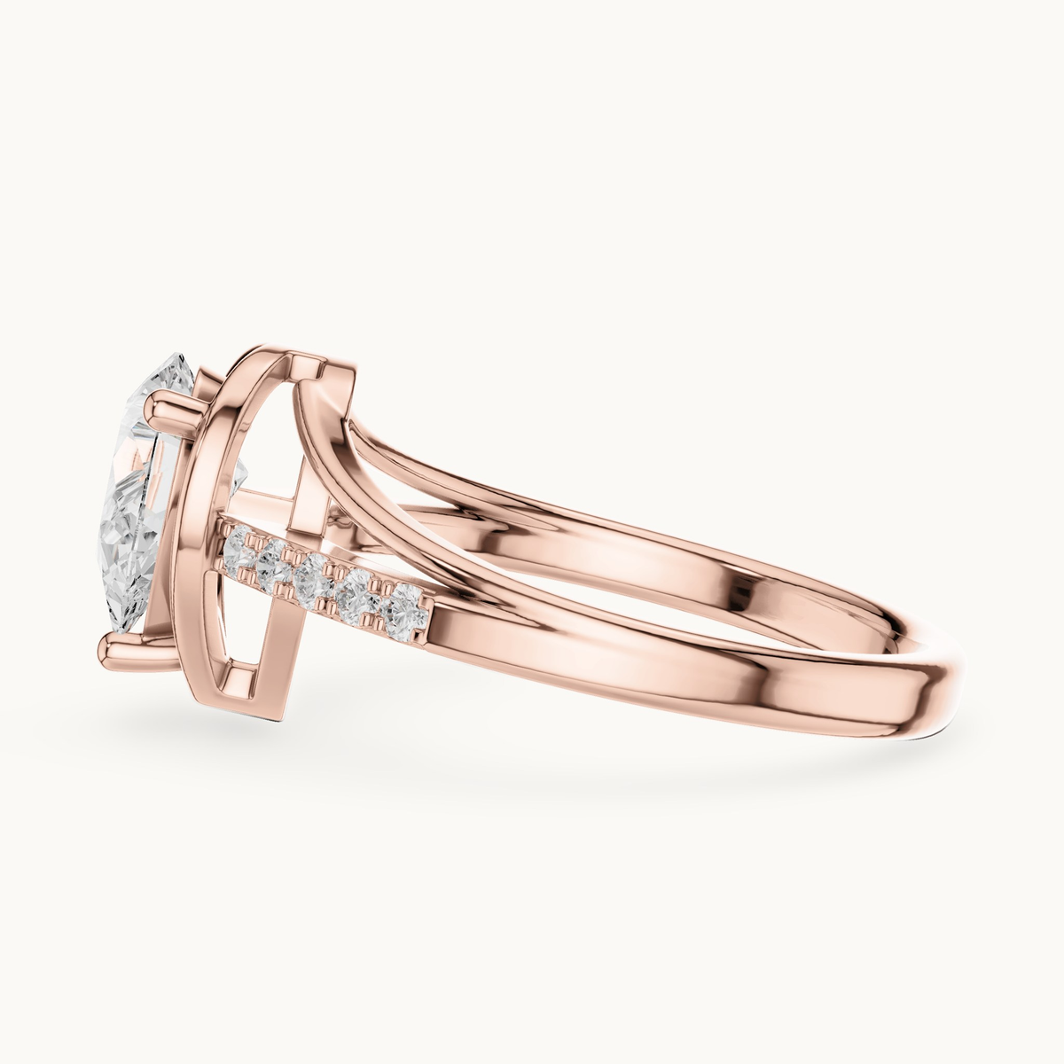 Pear lab-grown diamond bypass engagement ring in 14K rose gold, 0.90 CT TW, view 3