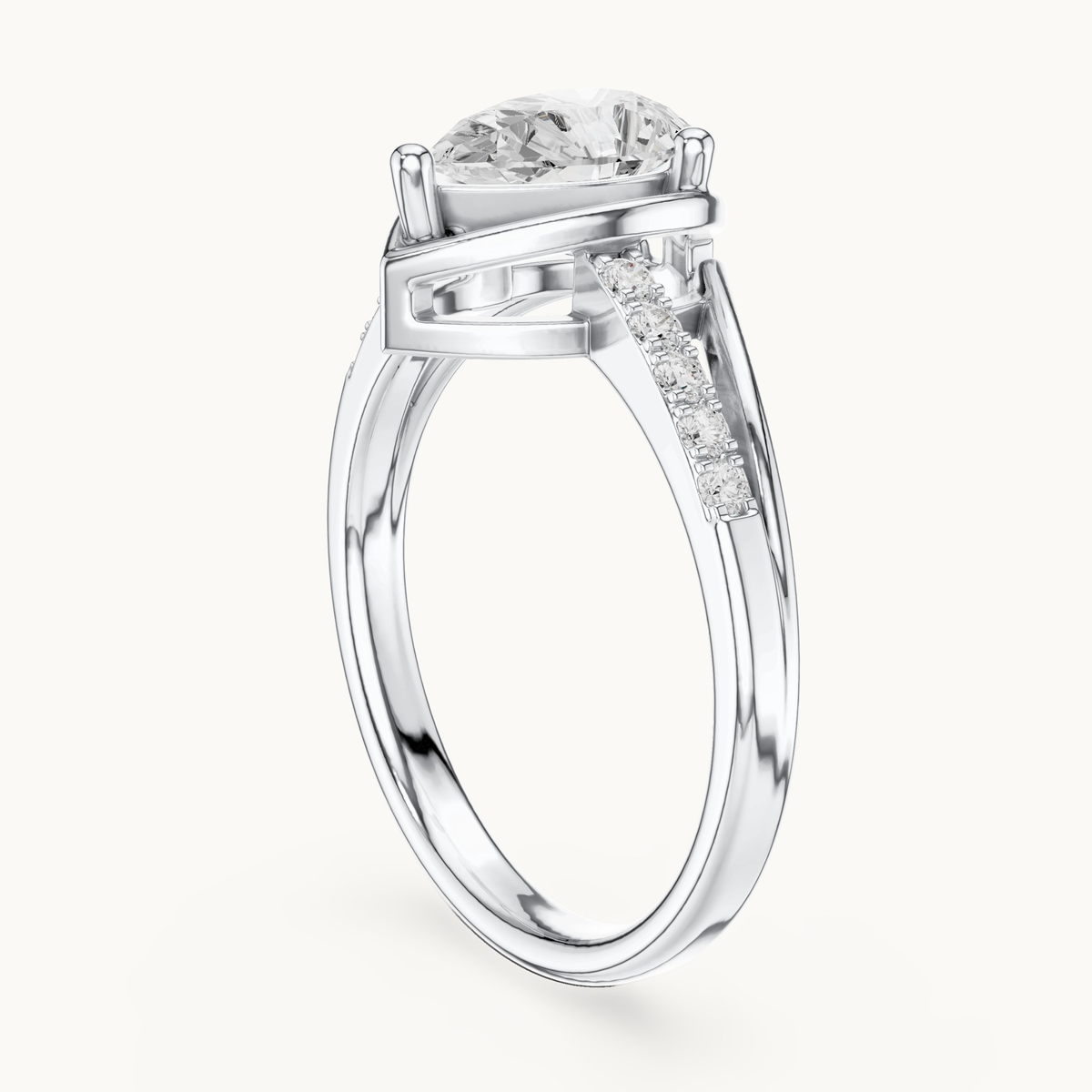 Pear lab-grown diamond bypass engagement ring in 14K white gold, 0.90 CT TW, view 1