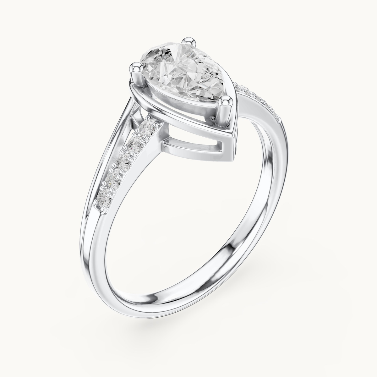 Pear lab-grown diamond bypass engagement ring in 14K white gold, 0.90 CT TW, view 2