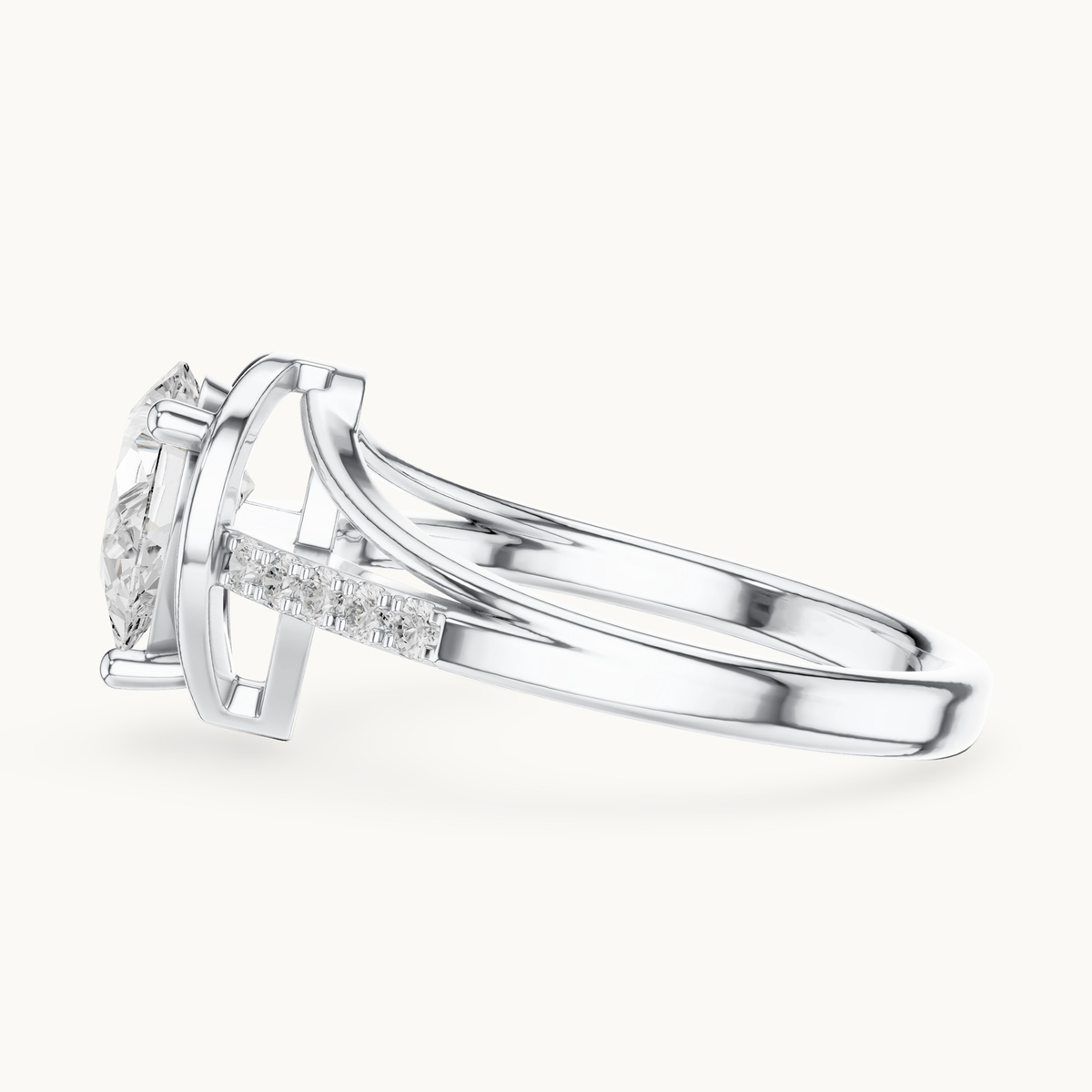 Pear lab-grown diamond bypass engagement ring in 14K white gold, 0.90 CT TW, view 3