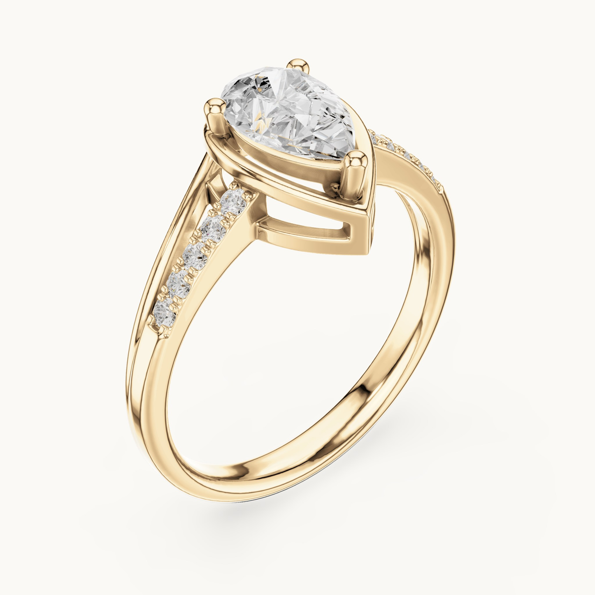 Pear lab-grown diamond bypass engagement ring in 14K yellow gold, 0.90 CT TW, view 2