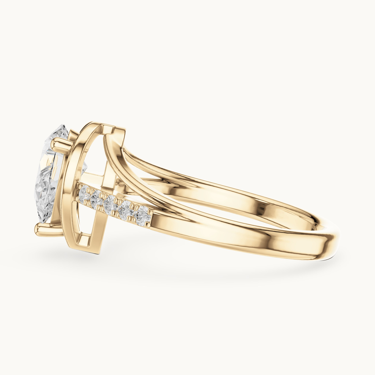 Pear lab-grown diamond bypass engagement ring in 14K yellow gold, 0.90 CT TW, view 3