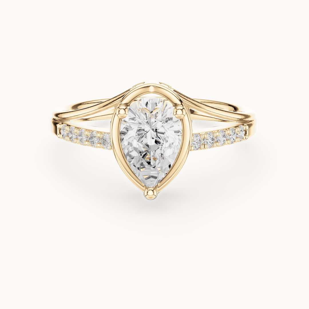 Pear lab-grown diamond bypass engagement ring in 14K yellow gold, 0.90 CT TW, view 4