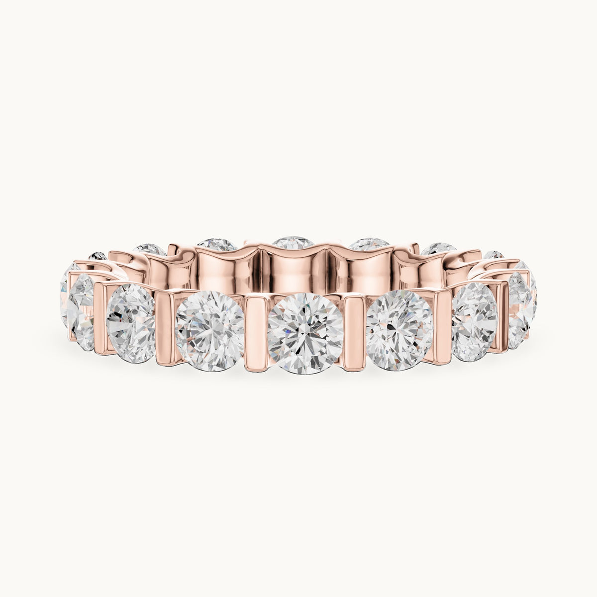 Round lab-grown diamond bar-set full eternity band in rose gold, 3.825 CT TW, view 3