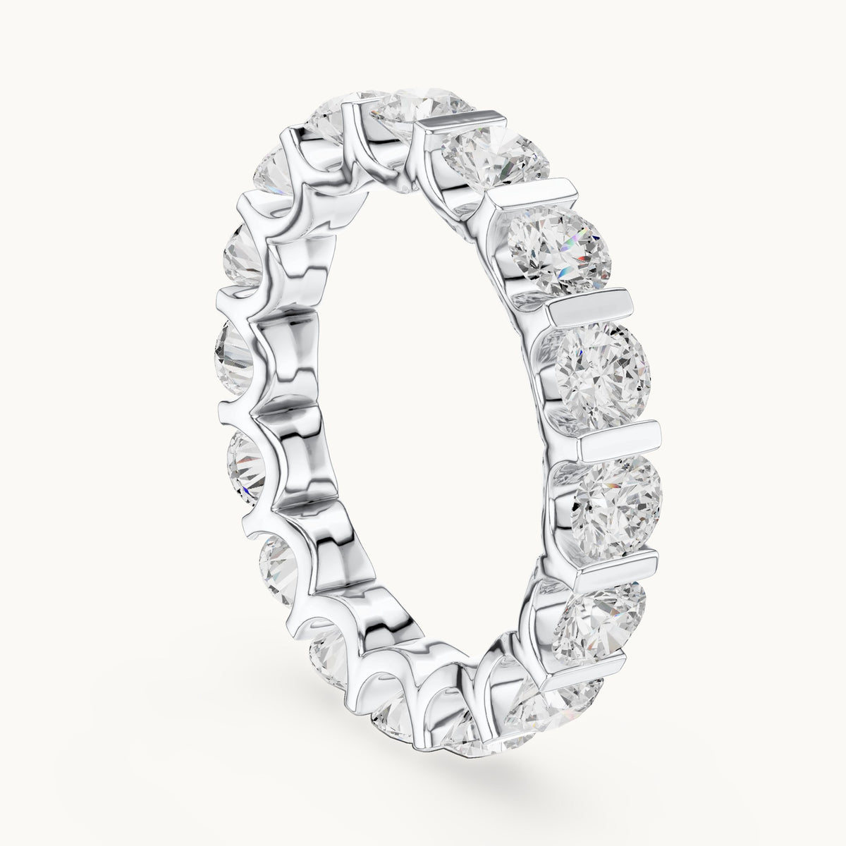 Round lab-grown diamond bar-set full eternity band in white gold, 3.825 CT TW, view 1