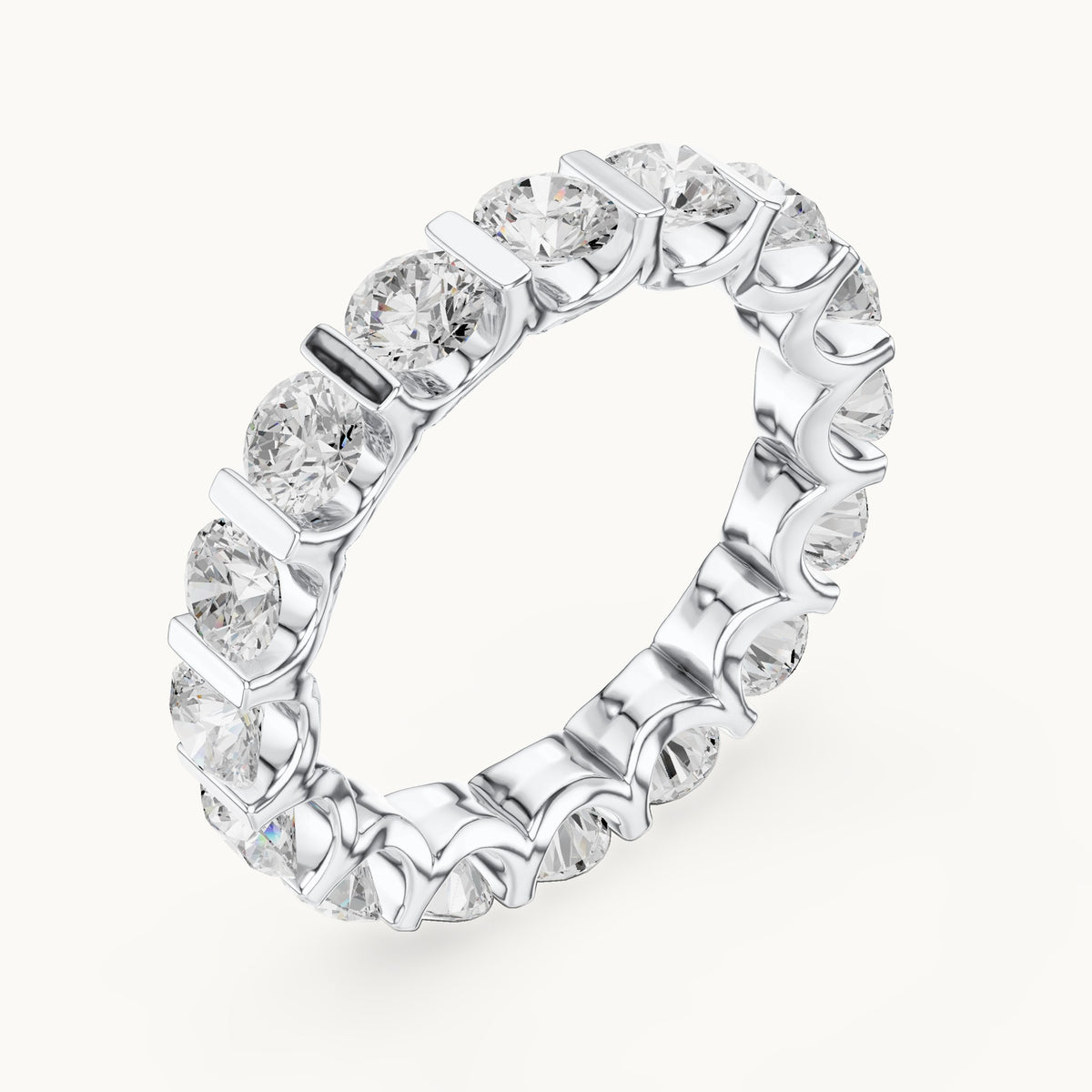 Round lab-grown diamond bar-set full eternity band in white gold, 3.825 CT TW, view 2