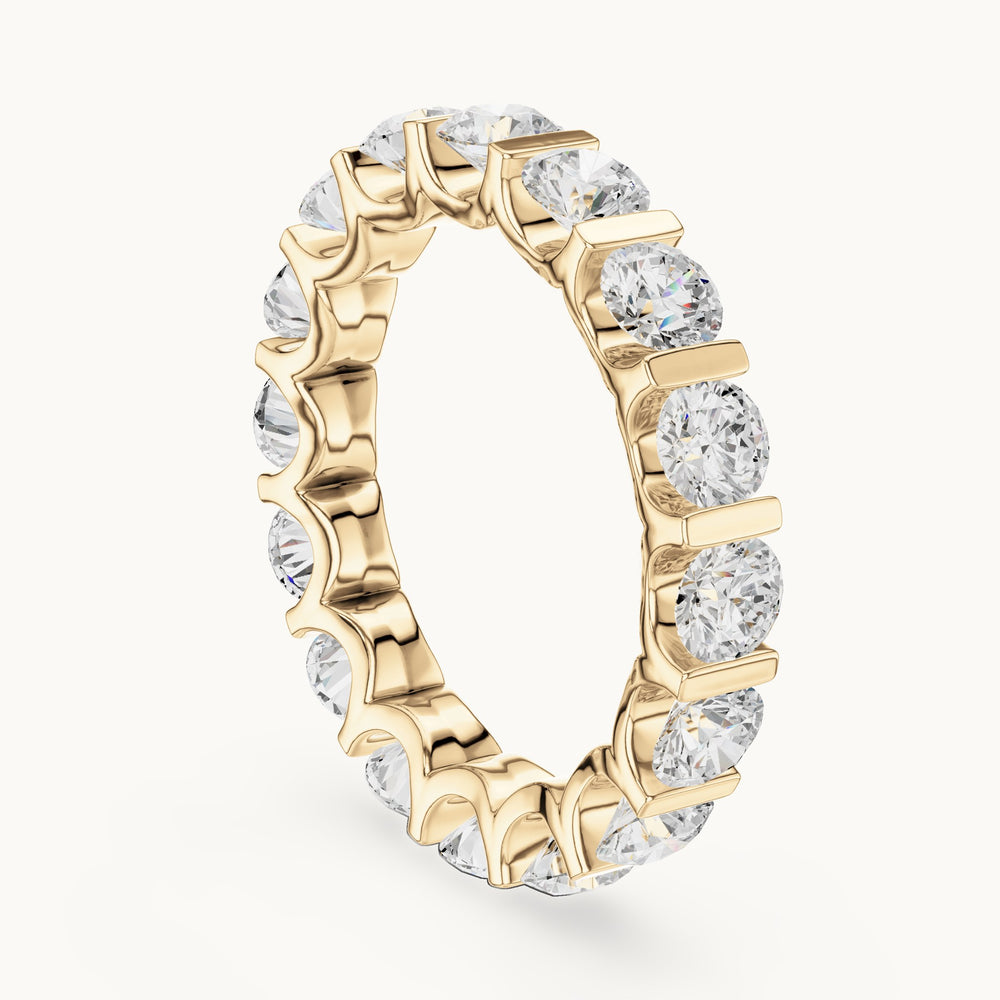 Round lab-grown diamond bar-set full eternity band in yellow gold, 3.825 CT TW, view 1