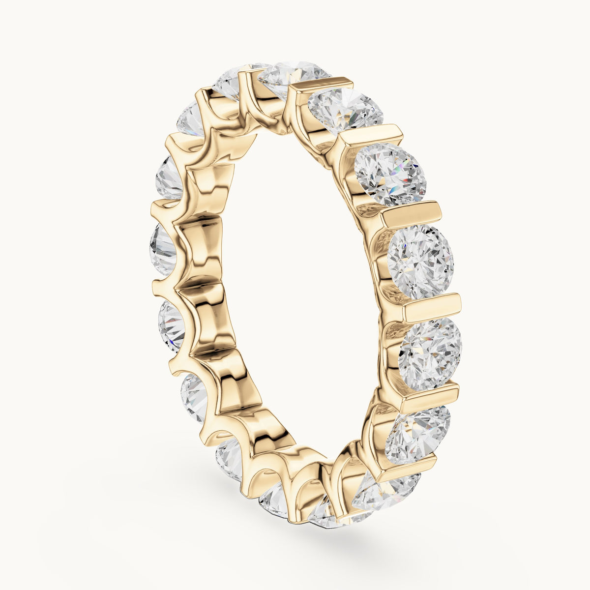 Round lab-grown diamond bar-set full eternity band in yellow gold, 3.825 CT TW, view 1
