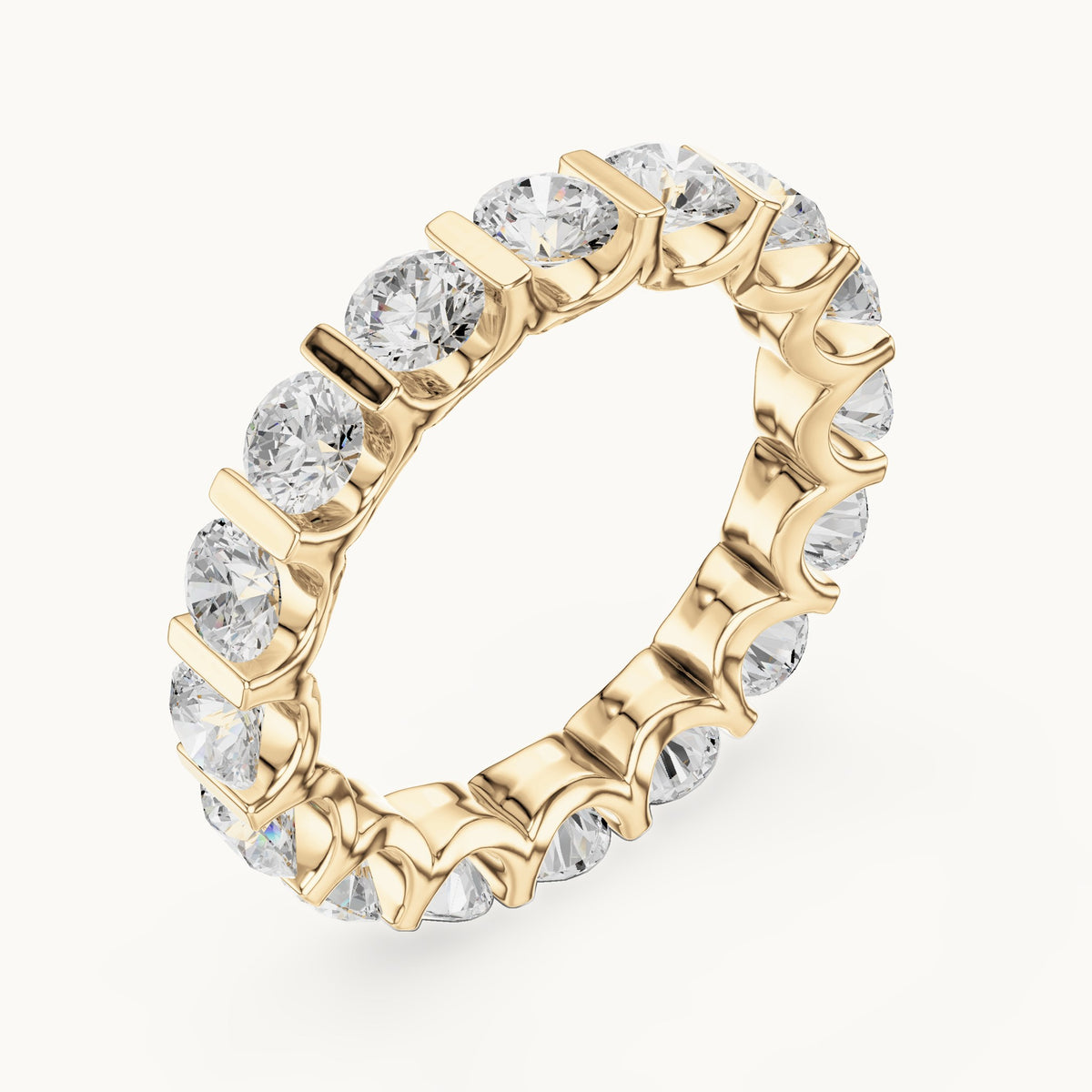 Round lab-grown diamond bar-set full eternity band in yellow gold, 3.825 CT TW, view 2