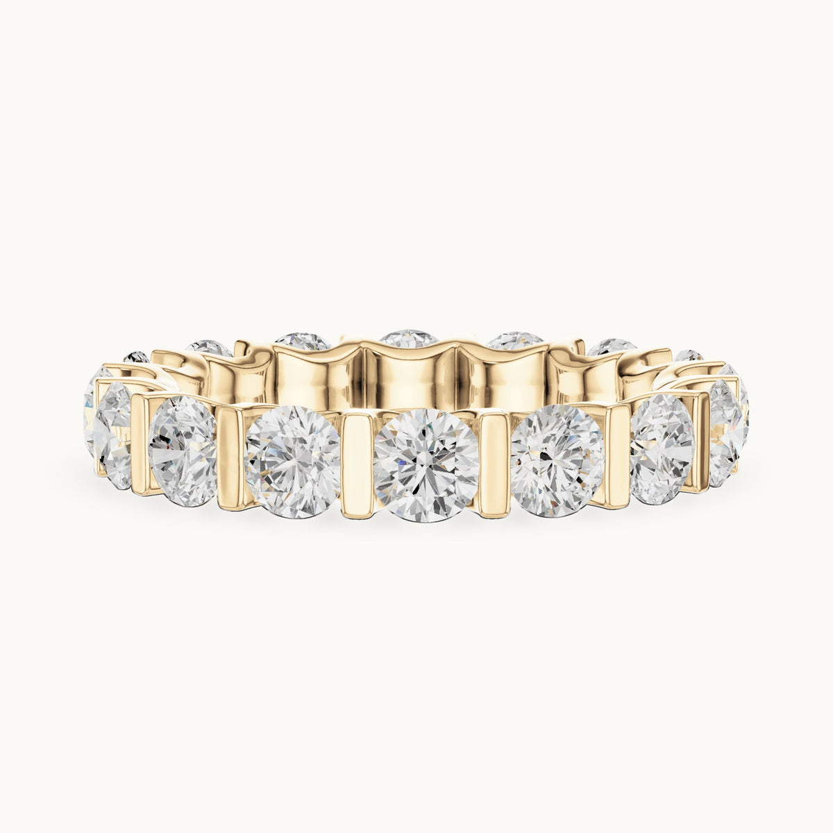 Round lab-grown diamond bar-set full eternity band in yellow gold, 3.825 CT TW, view 3