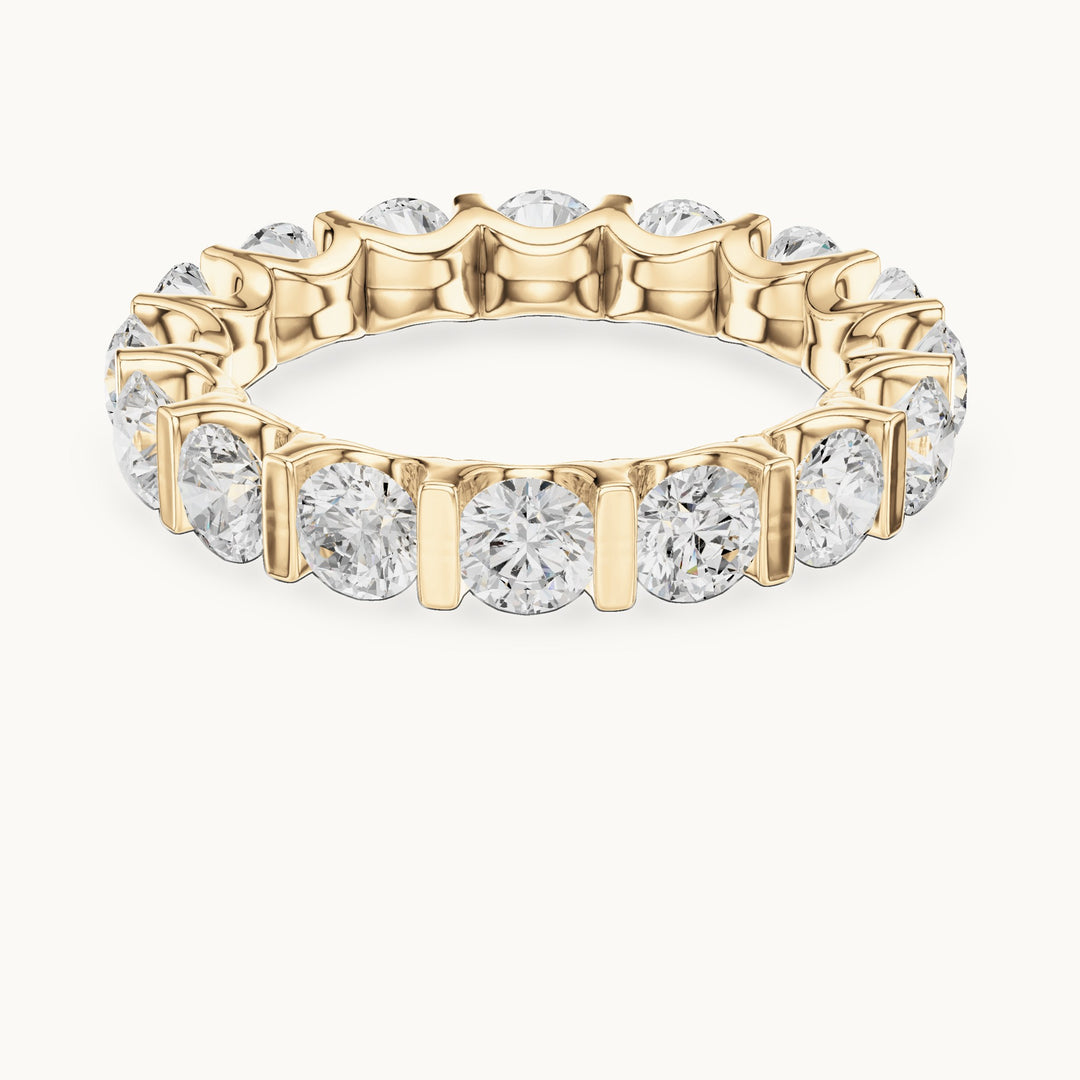 Round lab-grown diamond bar-set full eternity band in yellow gold, 3.825 CT TW, view 4