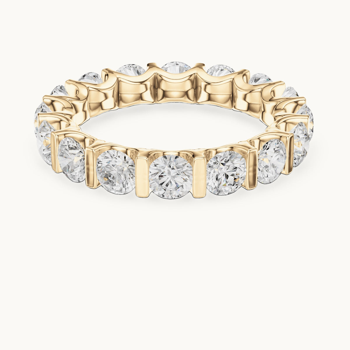 Round lab-grown diamond bar-set full eternity band in yellow gold, 3.825 CT TW, view 4