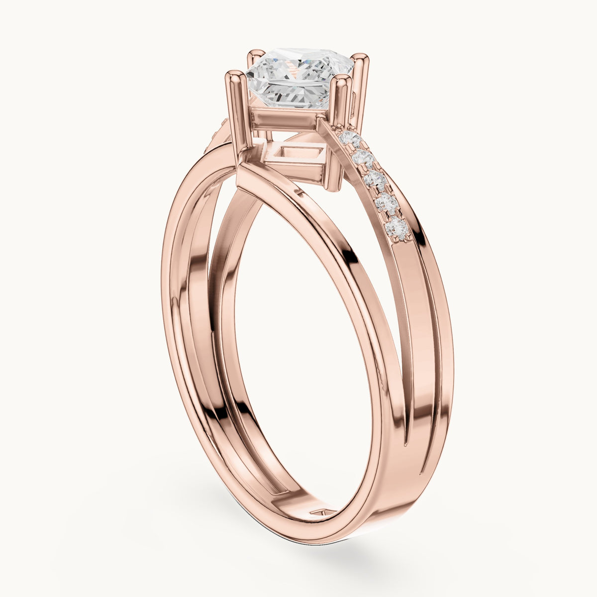 Princess-cut lab-grown diamond split shank engagement ring in rose gold, 0.63 CT TW, view 1