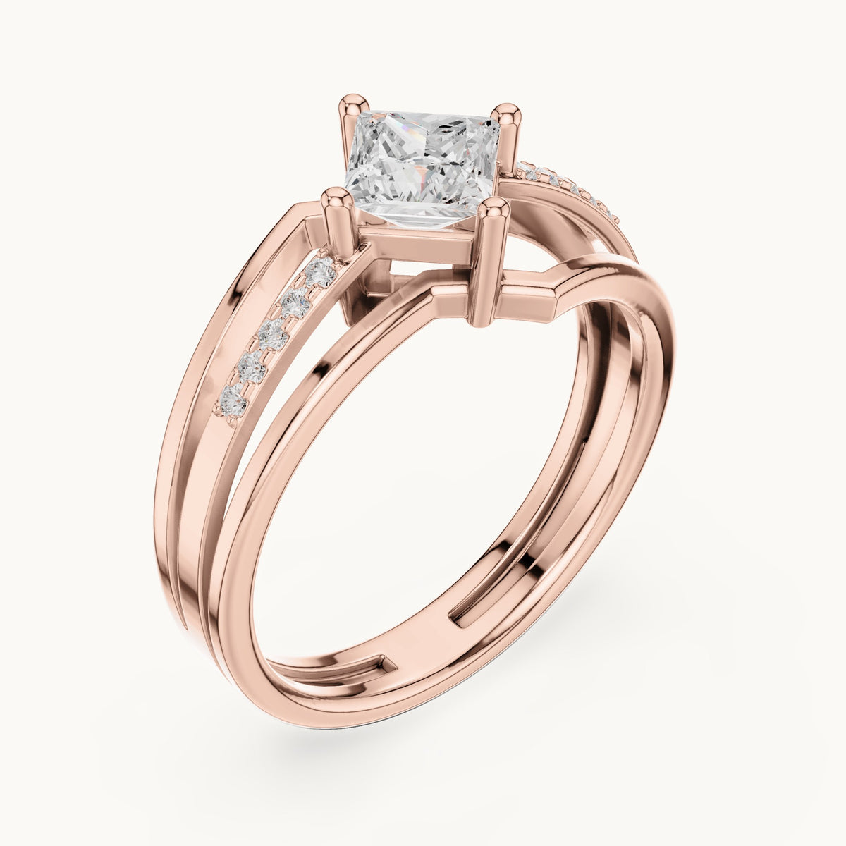 Princess-cut lab-grown diamond split shank engagement ring in rose gold, 0.63 CT TW, view 2