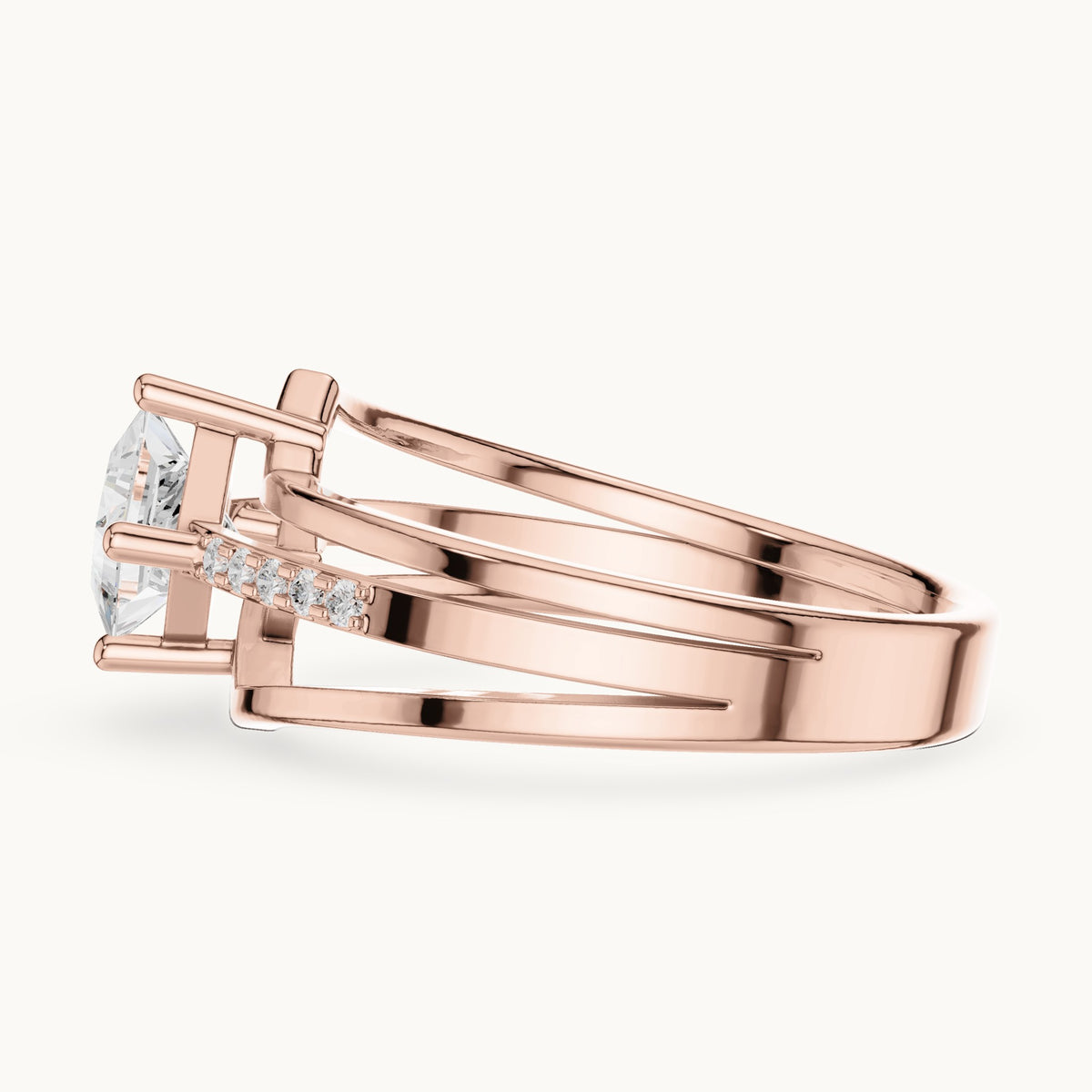 Princess-cut lab-grown diamond split shank engagement ring in rose gold, 0.63 CT TW, view 3