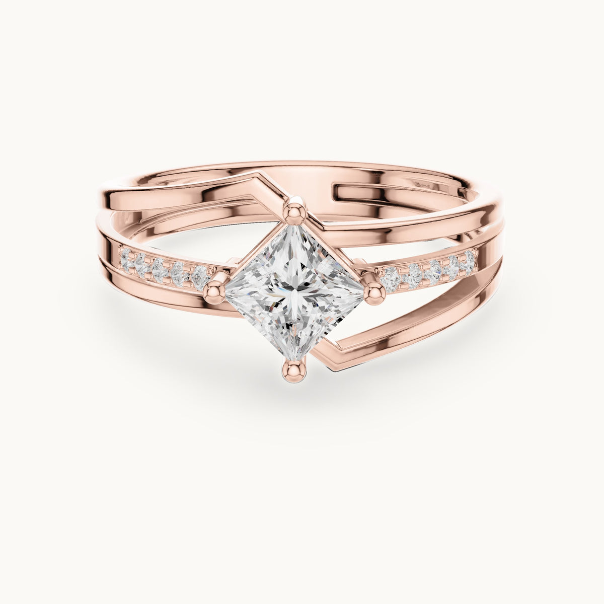 Princess-cut lab-grown diamond split shank engagement ring in rose gold, 0.63 CT TW, view 4
