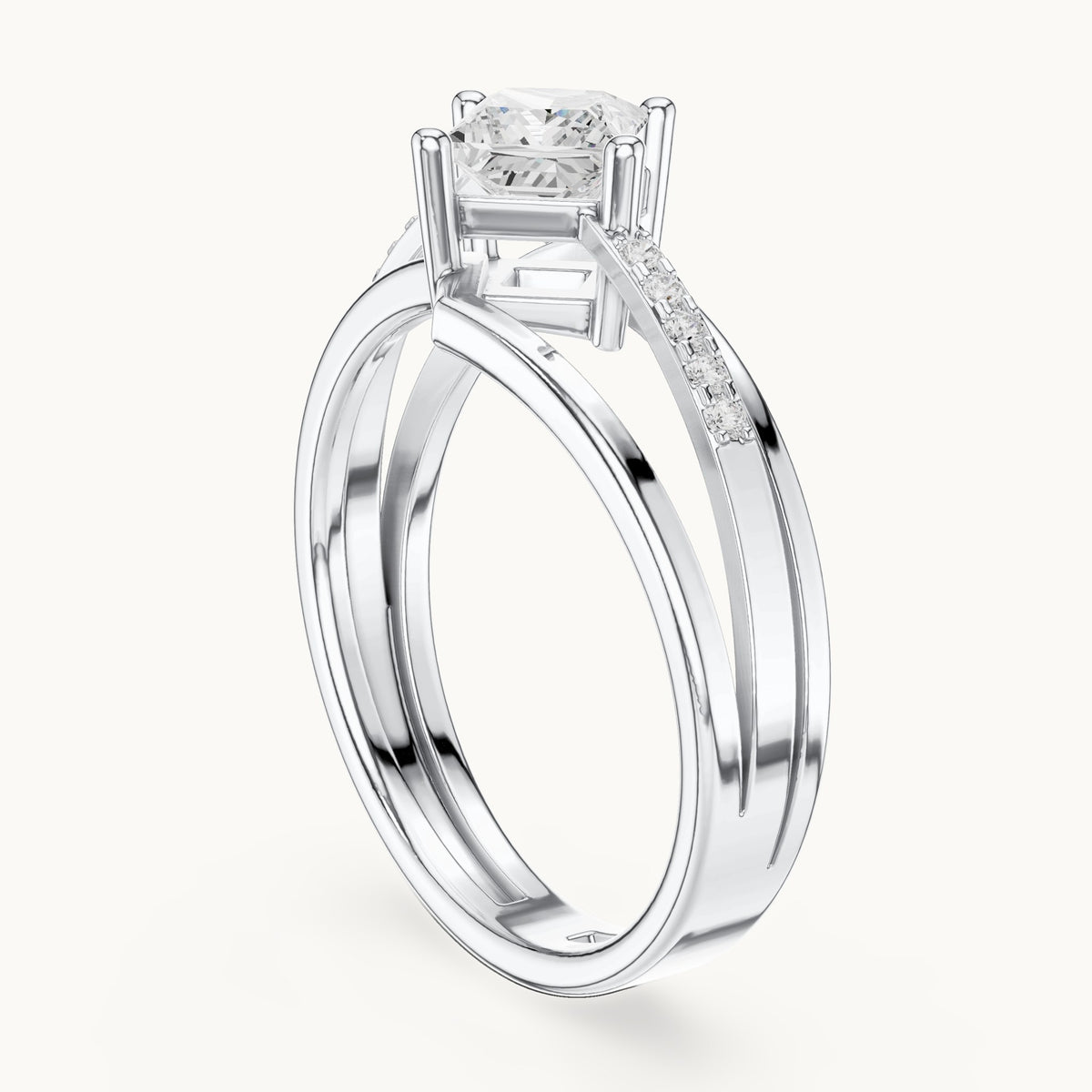Princess-cut lab-grown diamond split shank engagement ring in white gold, 0.63 CT TW, view 1