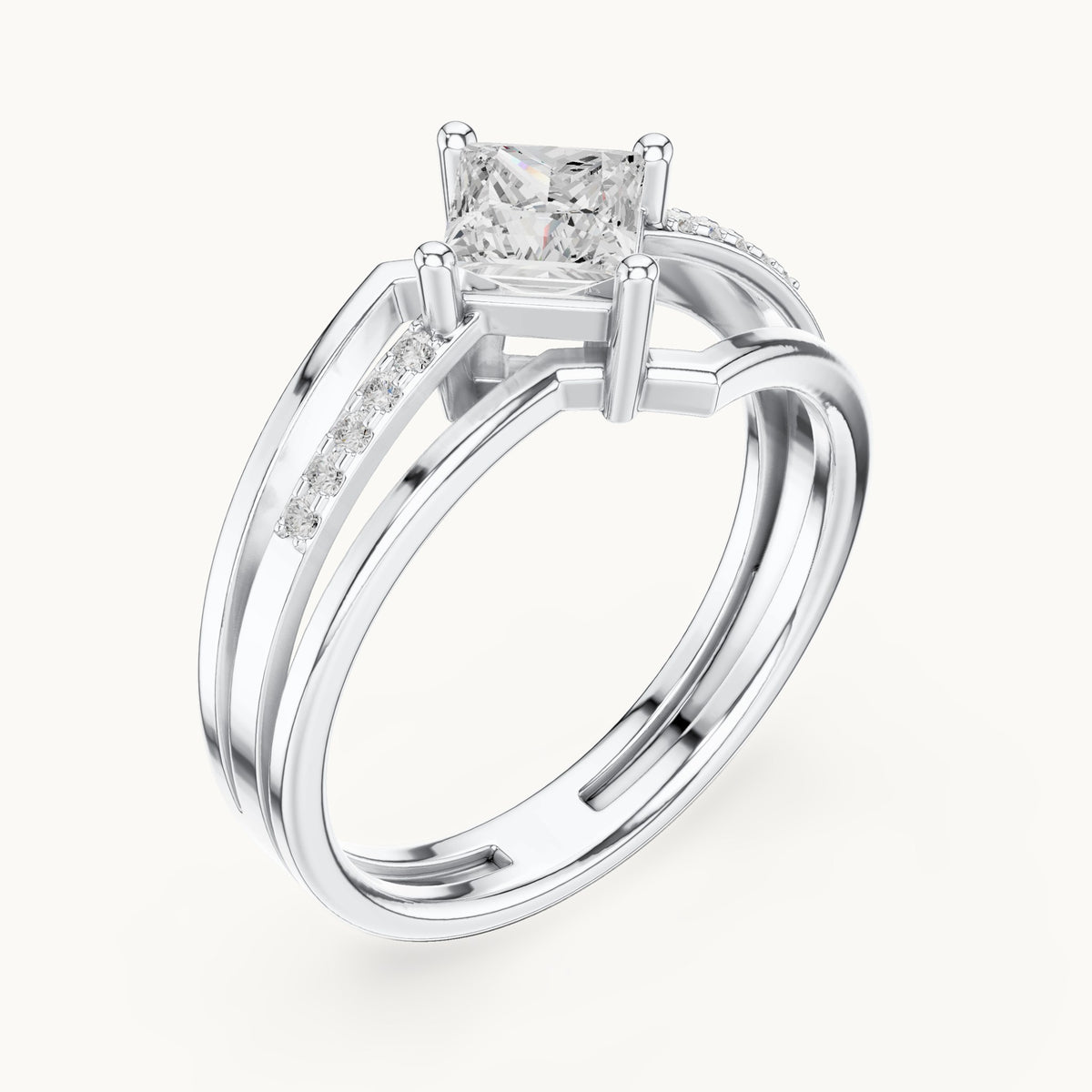 Princess-cut lab-grown diamond split shank engagement ring in white gold, 0.63 CT TW, view 2