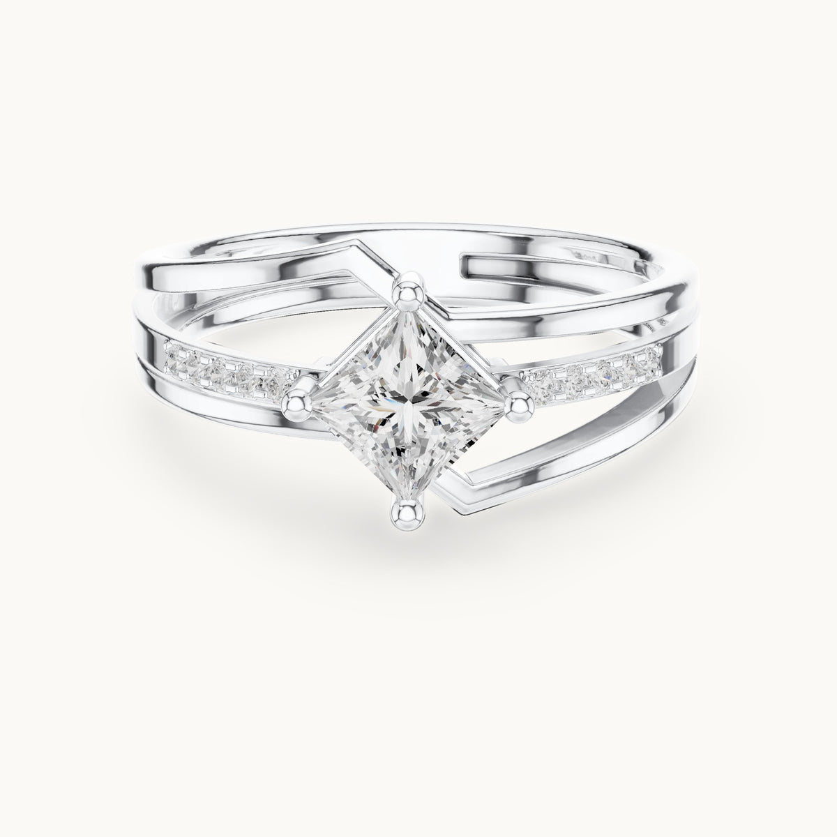 Princess-cut lab-grown diamond split shank engagement ring in white gold, 0.63 CT TW, view 4