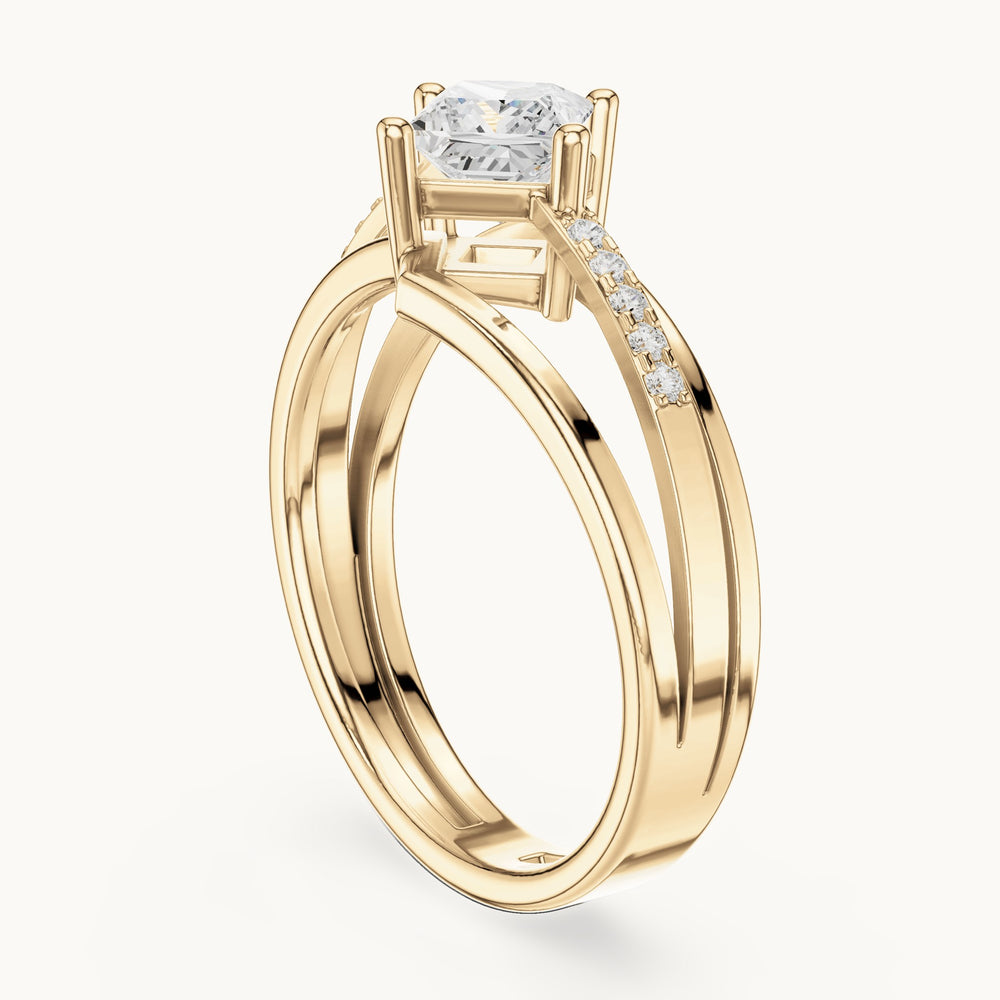 Princess-cut lab-grown diamond split shank engagement ring in yellow gold, 0.63 CT TW, view 1