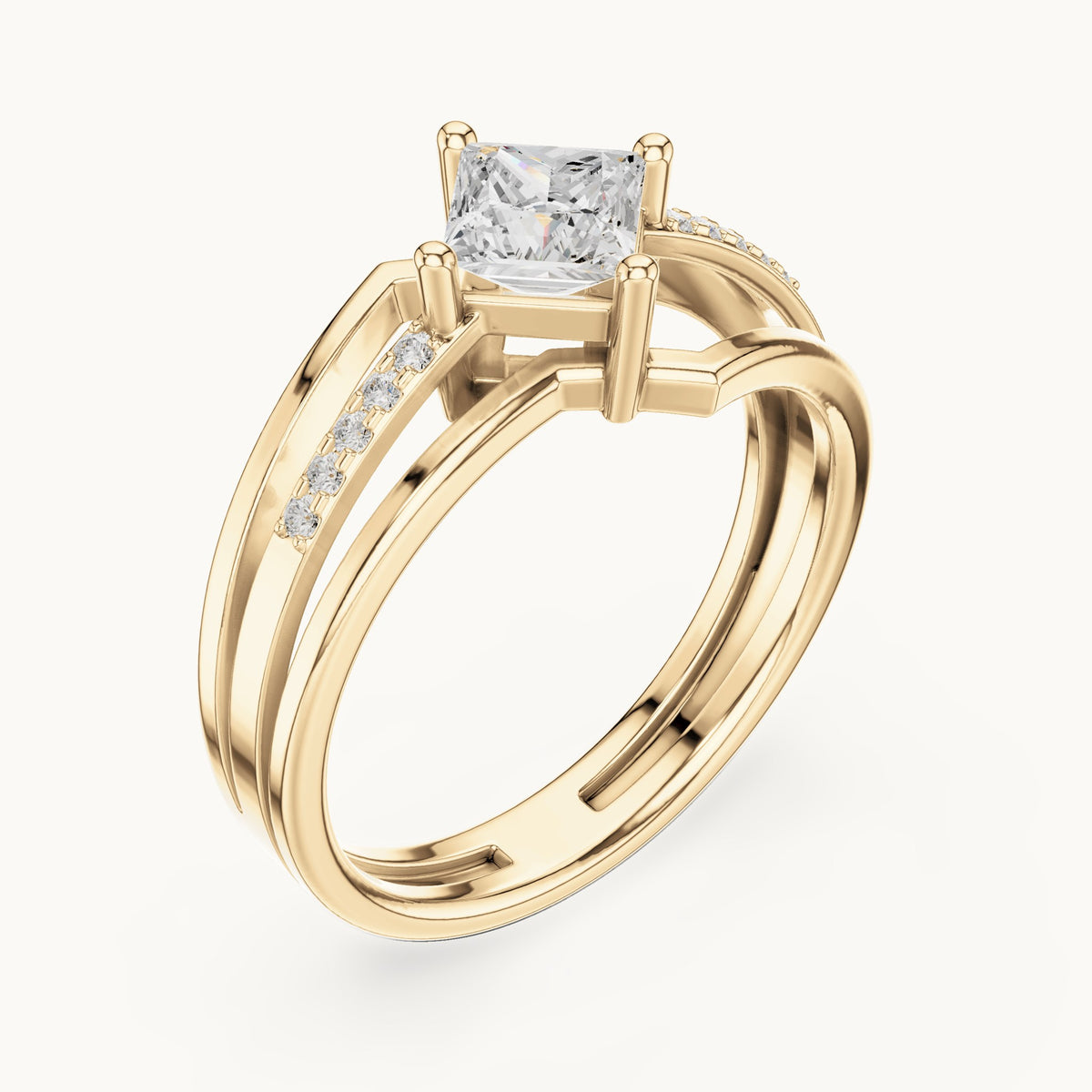 Princess-cut lab-grown diamond split shank engagement ring in yellow gold, 0.63 CT TW, view 2