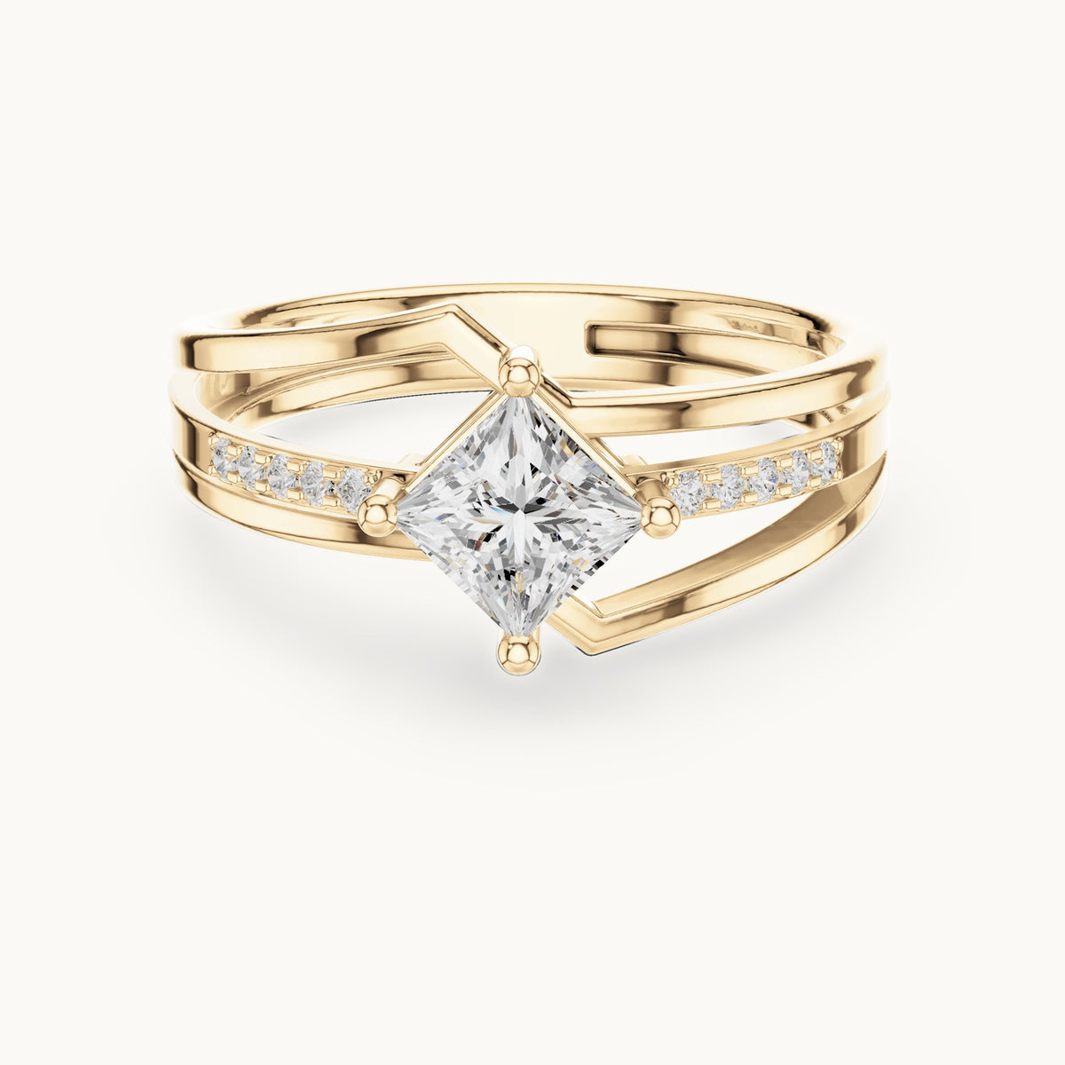Princess-cut lab-grown diamond split shank engagement ring in yellow gold, 0.63 CT TW, view 4